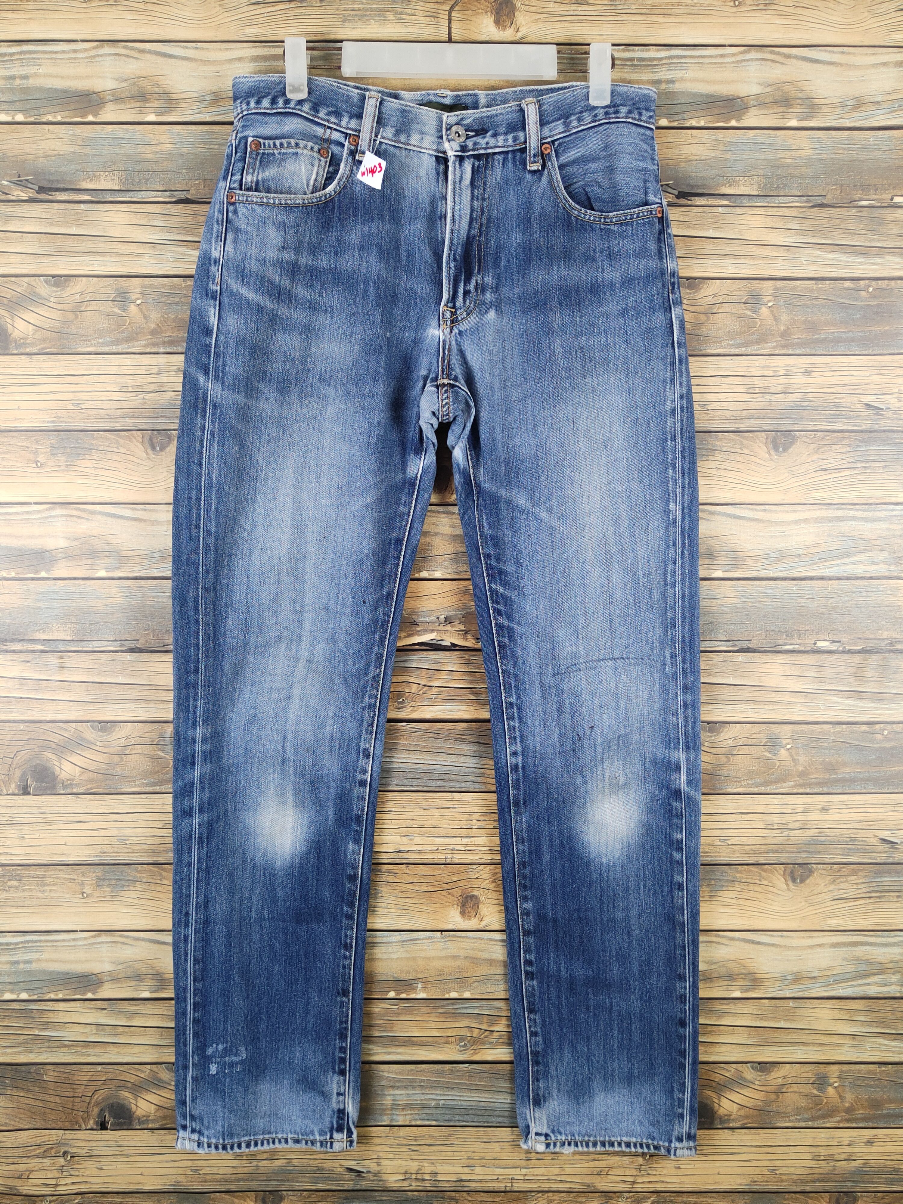 Japanese Brand Uniqlo japan Blue Distressed Ripped denim Jeans #W1403 Size US 31 - 1 Thumbnail