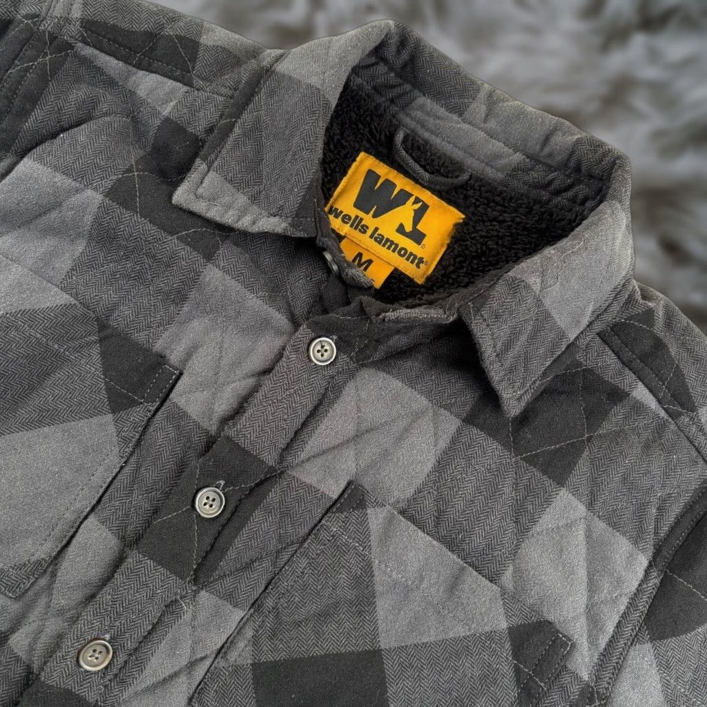 Vintage Wells Lamont Men’s Quilted Sherpa-Lined Plaid Button-Down Jacket Gray Medium Size US M / EU 48-50 / 2 - 1 Thumbnail