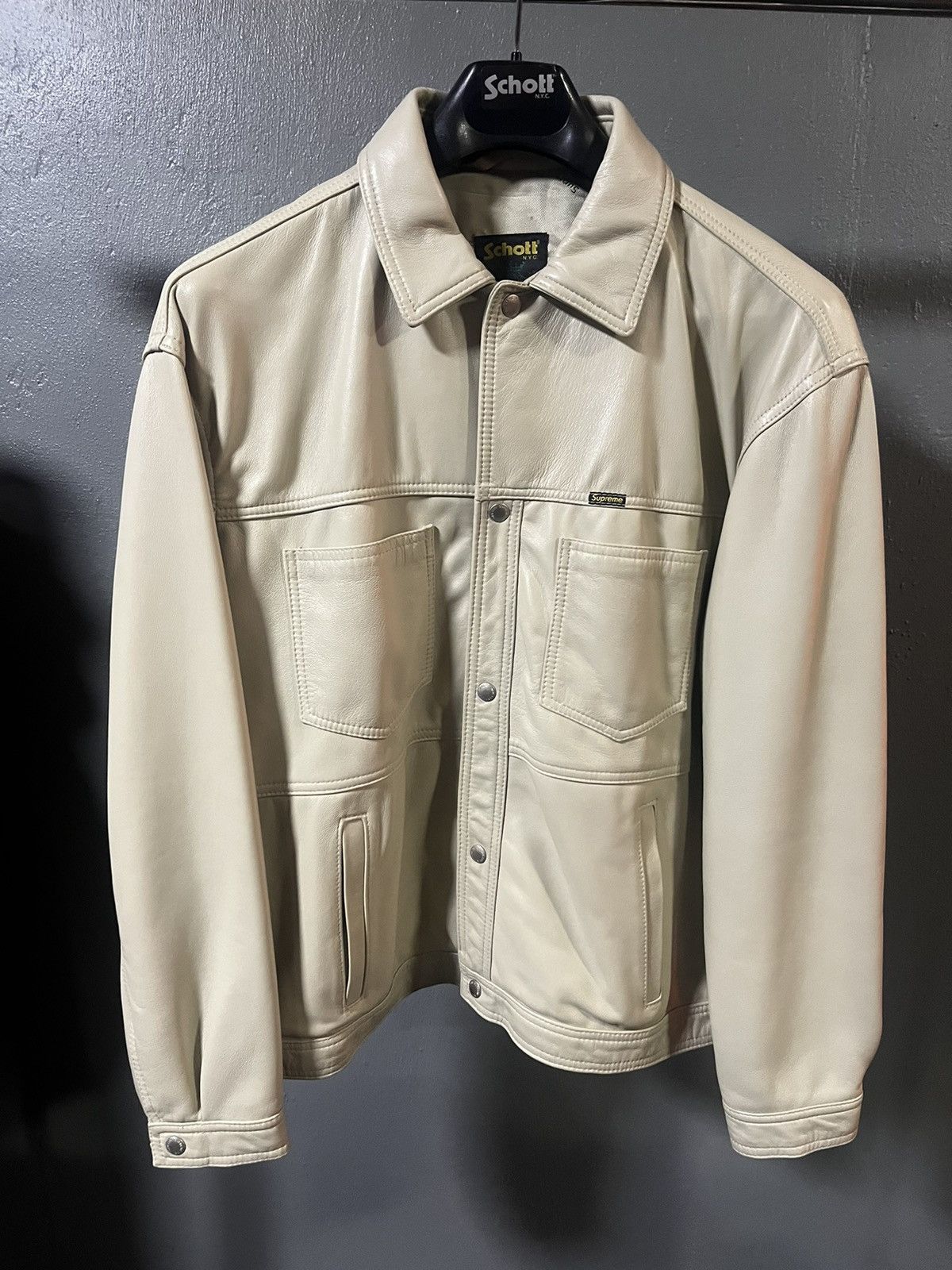 supreme schott leather work jacket tan M