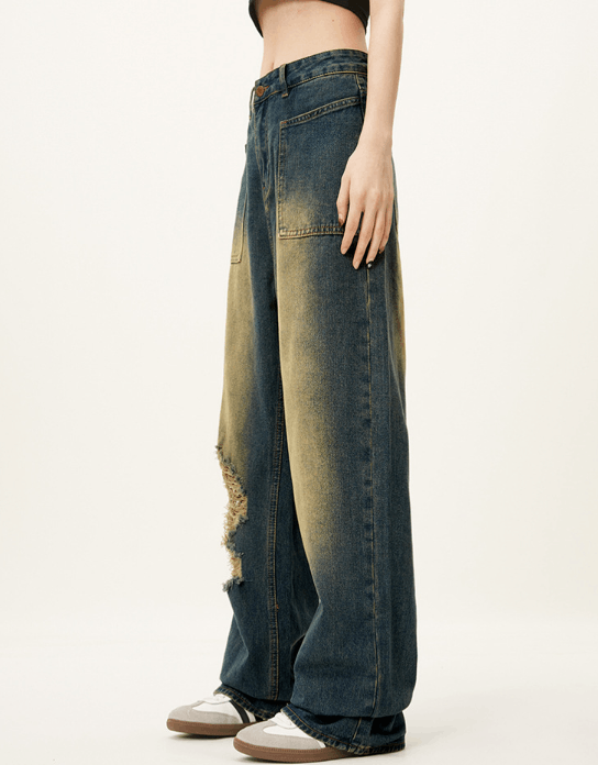 Japanese Brand × Jean American retro distressed washed loose jeans for men Size US 32 / EU 48 - 3 Thumbnail