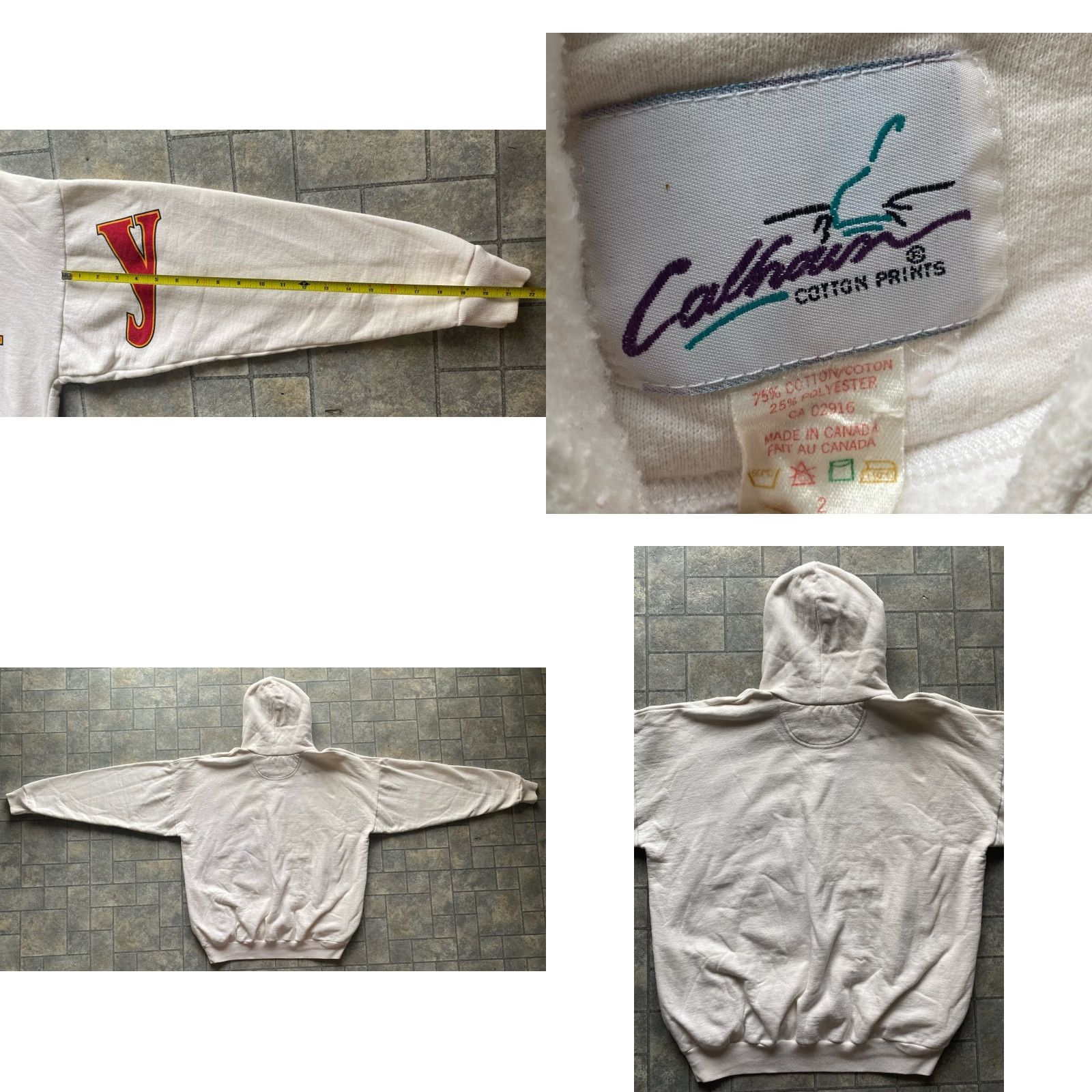 Vintage Calhoun Cotton Prints Hoodie White Men 2 Pullover Canada Size US XS / EU 42 / 0 - 9 Thumbnail