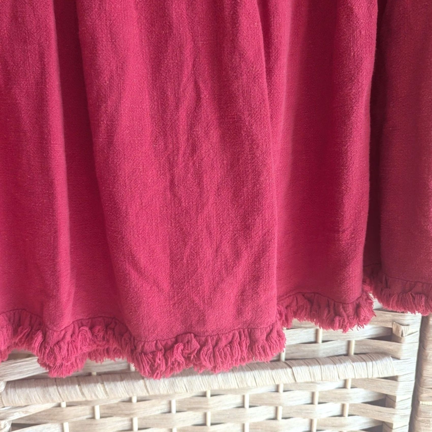 Vintage Umgee Red Linen Blend Tiered Skirt Frayed Hem XL Boho Festival Beach Casual Skirt Womens Linen Blend Mini Frayed Fringe Elastic Waist Summer Spring Size 40" / US 18 - 4 Thumbnail