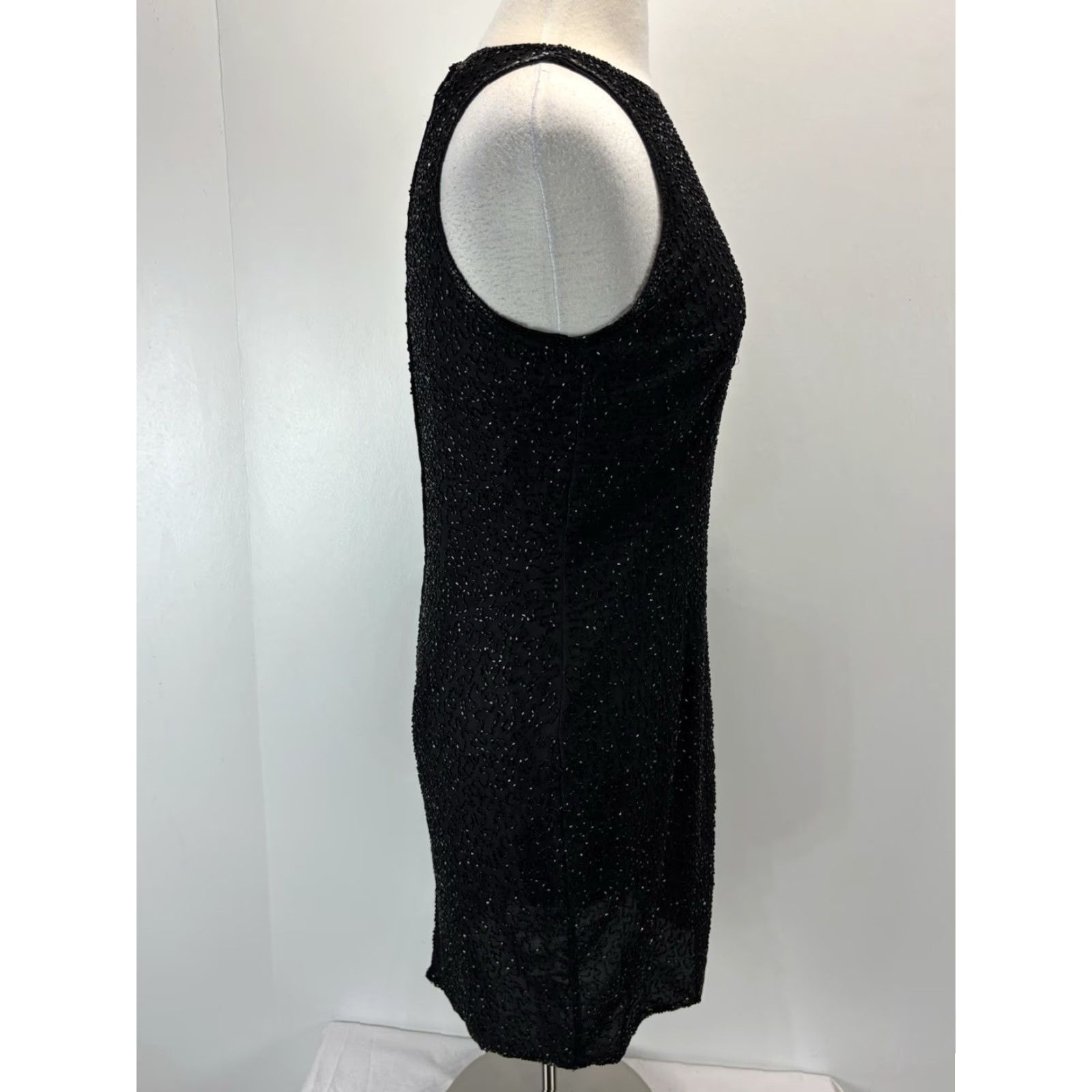 Vintage Vintage JMD New York Beaded Silk Sheath Dress Sz PM Petite Women Sleeveless Black Designer Size M / US 6-8 / IT 42-44 - 4 Thumbnail