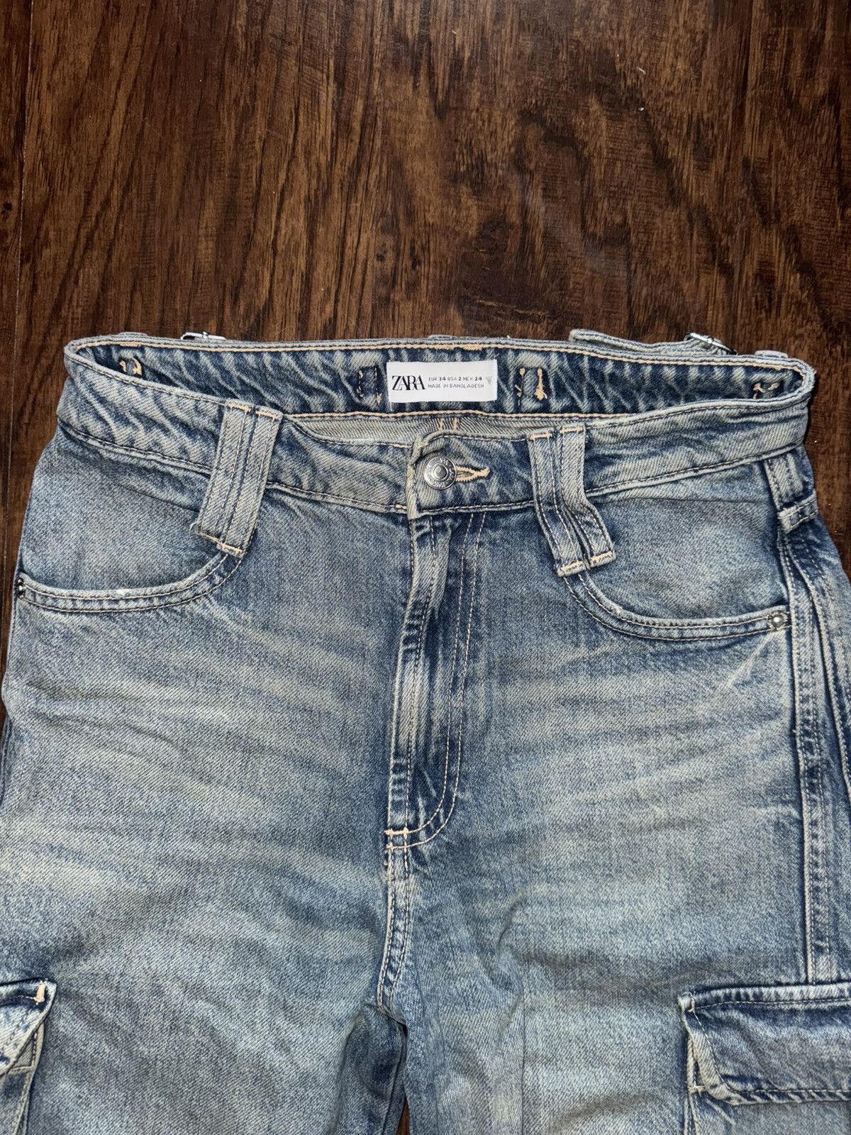 Zara Zara Blue Denim Cargo Pants Size 26" / US 2 / IT 38 - 3 Thumbnail