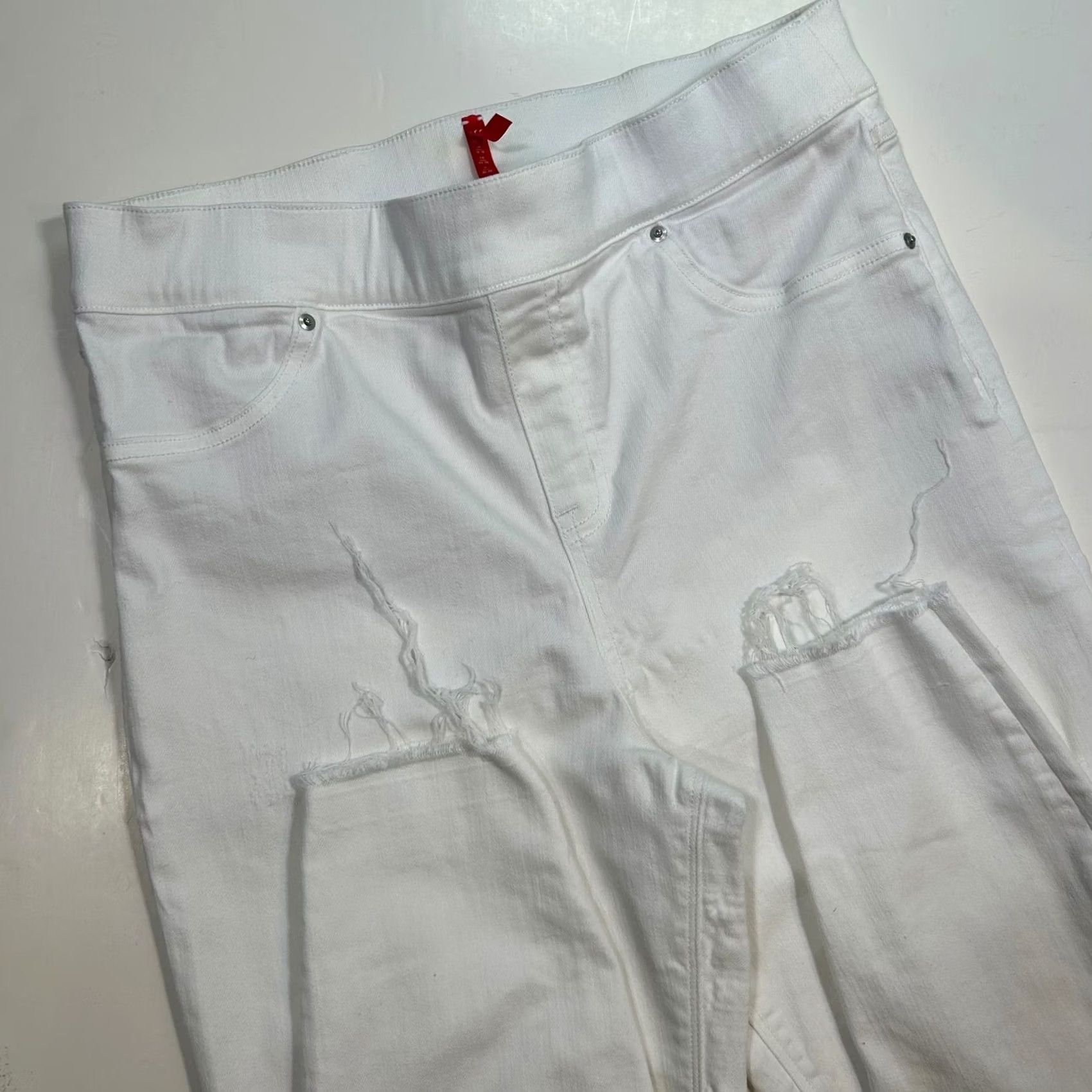 Spanx Spanx Distressed Denim Jeggings Jeans White Pull On Comfort Stretch L/G Size 36" / US 14 / IT 50 - 3 Thumbnail