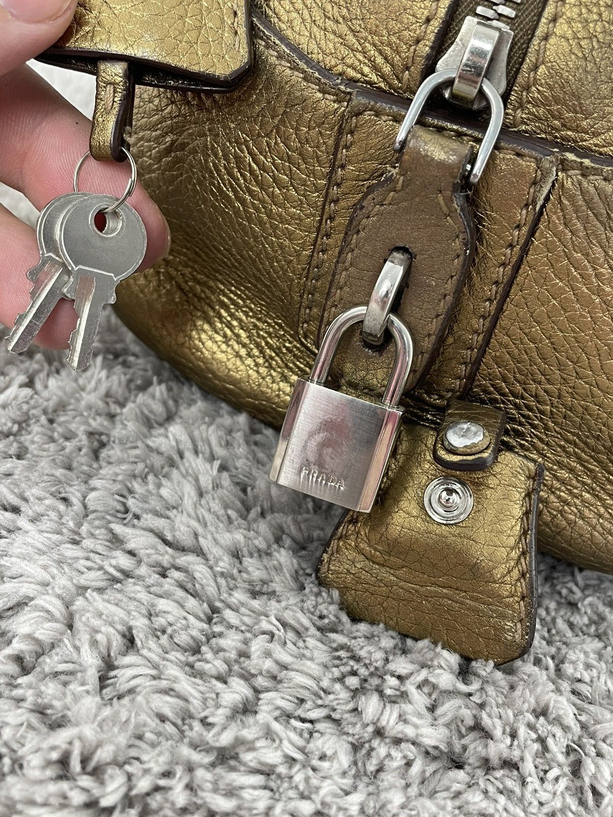Prada Prada Metallic Gold Leather Logo Satchel Size ONE SIZE - 15 Thumbnail
