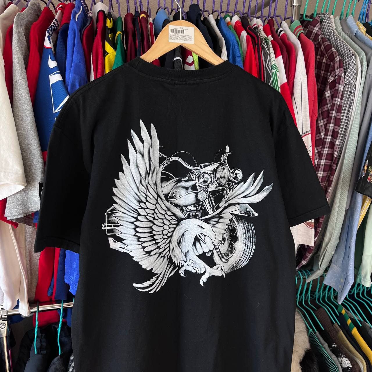Harley Davidson × Vintage Vintage 90s Burning Eagle T Shirt Motorcycle Biker Racing Size US XL / EU 56 / 4 - 2 Thumbnail