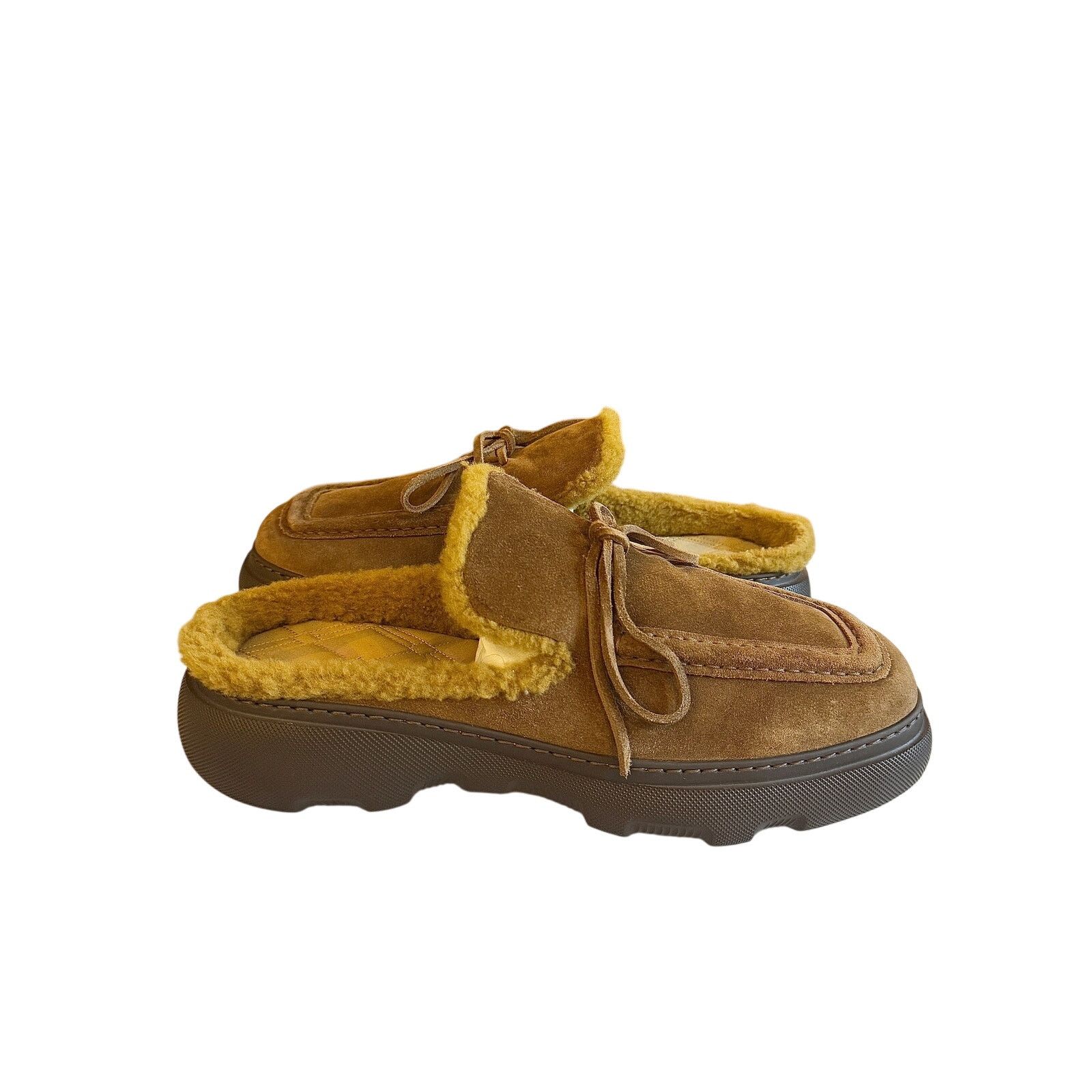 Burberry Burberry *NEW* Stony Suede & Shearling Wood Mules Size US 11 / EU 44 - 2 Thumbnail