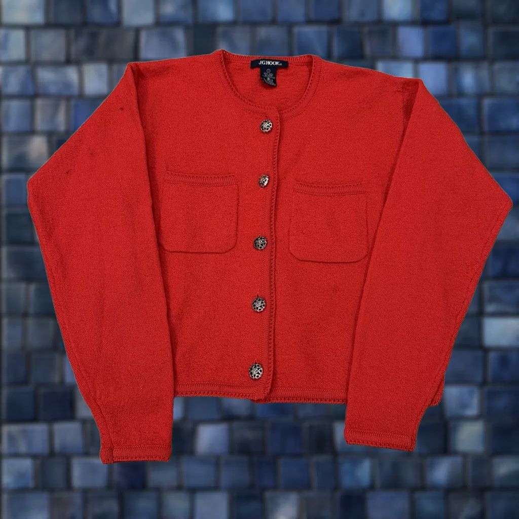 Vintage VINTAGE J.G. Hook Sweater Cardigan Red Womens Small Wool Button Up Knit, Round Neck, Regular Fit, All Seasons, Pockets, Preppy, HK VTG Size S / US 4 / IT 40 - 1 Thumbnail