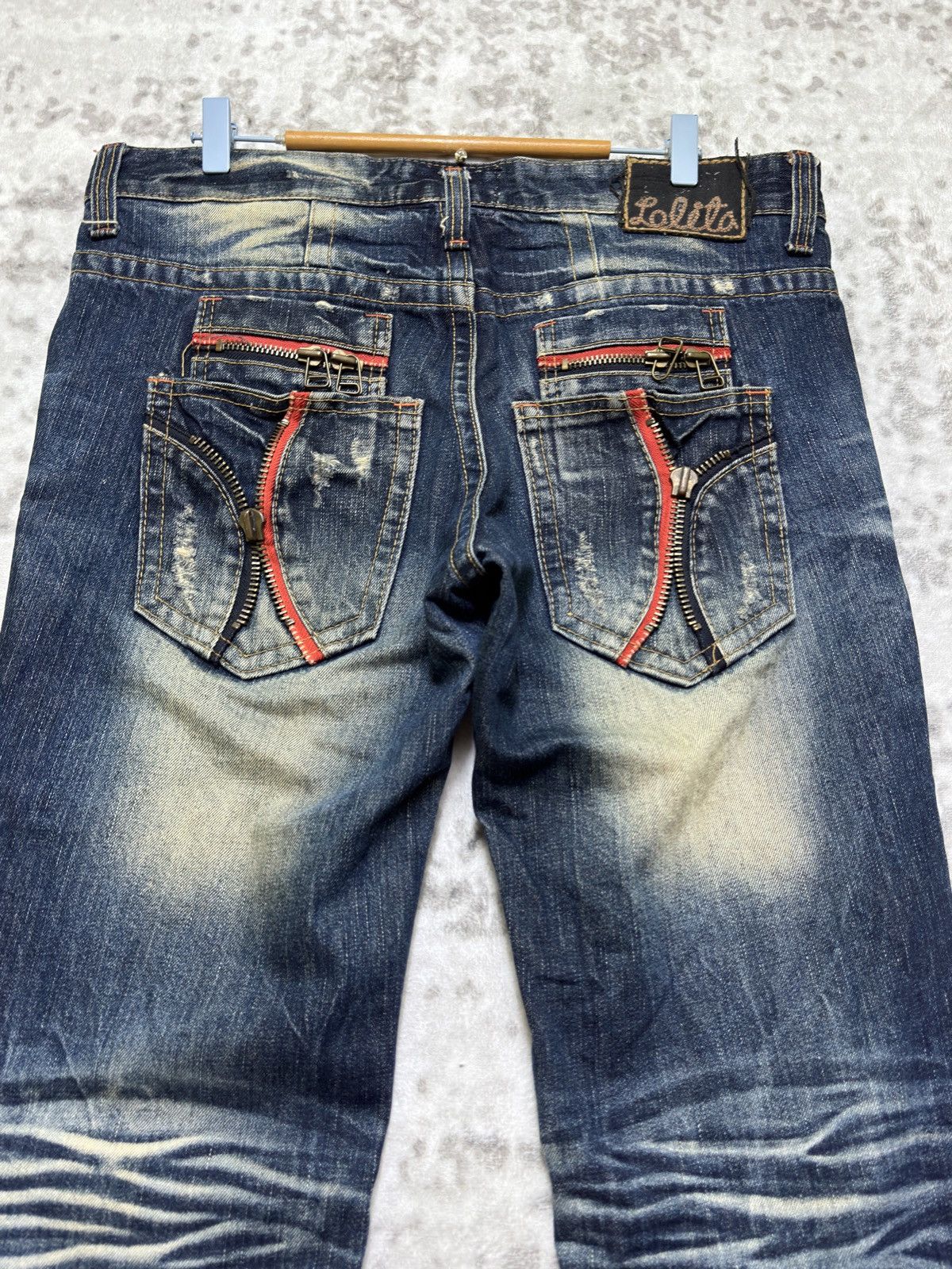 Hysteric Glamour Vintage Lolita Mud Wash Distressed Clawmark Zipper Pocket Size US 35 - 10 Thumbnail
