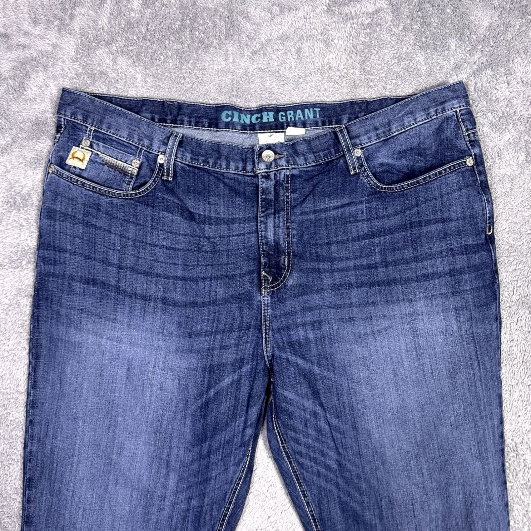 Denime Cinch Grant Mens Jeans 42x36 Wisker Relaxed Bootcut Blue Denim Western Shirt? Size US 42 / EU 58 - 3 Thumbnail