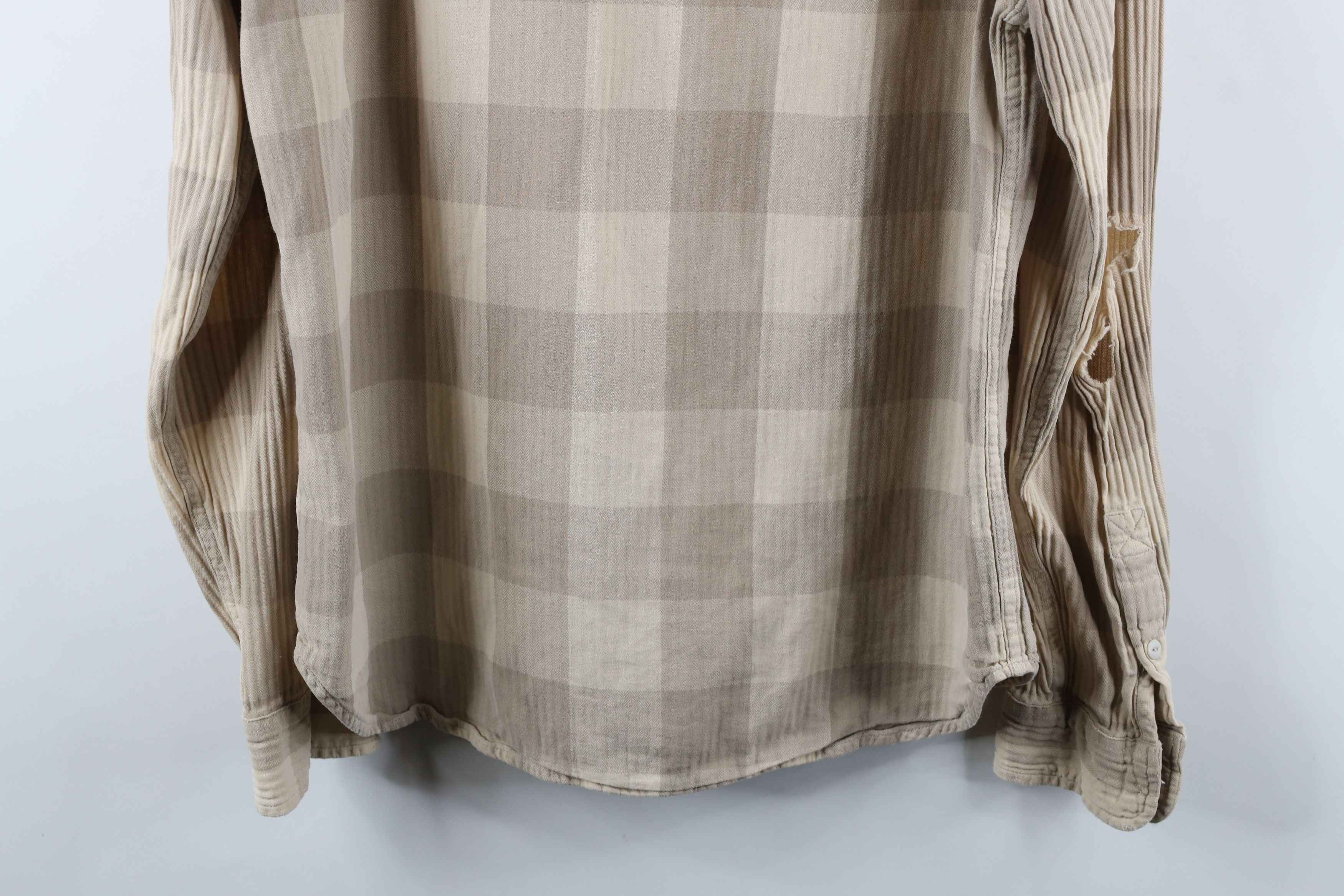 Vintage Vintage 90s Streetwear Flannel Collared Button Shirt Beige Size US L / EU 52-54 / 3 - 10 Thumbnail