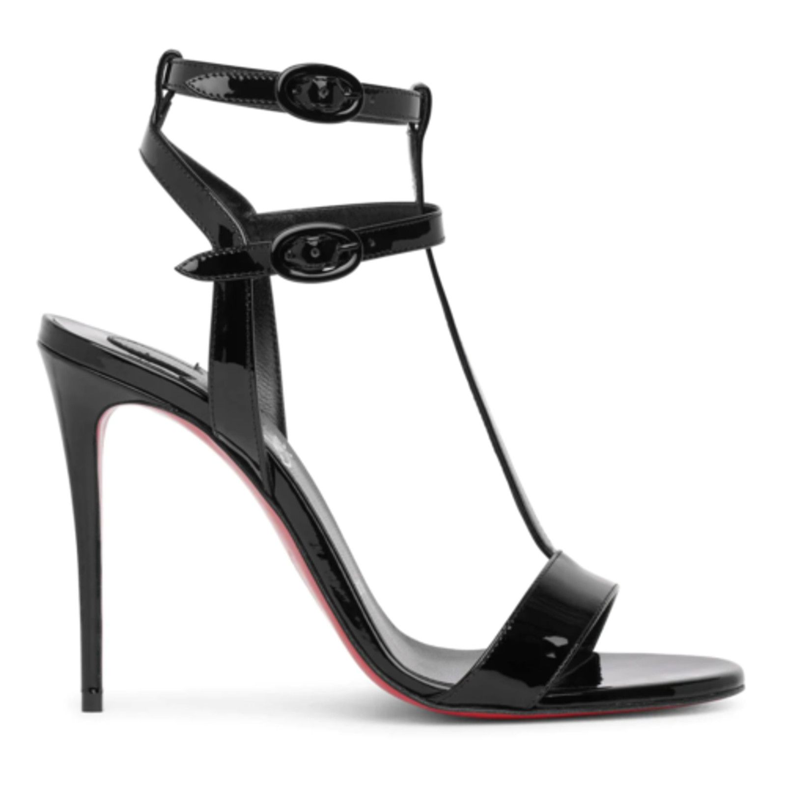 Christian Louboutin Mara 100 Black Patent Sandal Ankle Strap Open Heel Pump 40.5 Size US 10.5 / IT 40.5 - 1 Thumbnail