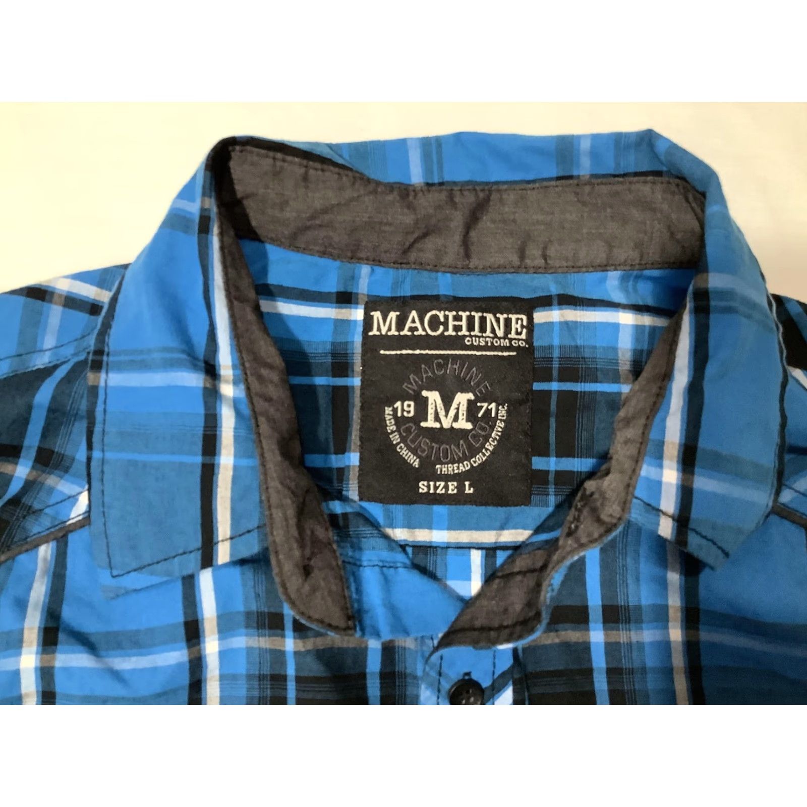 Toy Machine Machine Shirt Mens Large Blue Black Plaid Button Up Western Pearl Snap Pockets Size US L / EU 52-54 / 3 - 3 Thumbnail