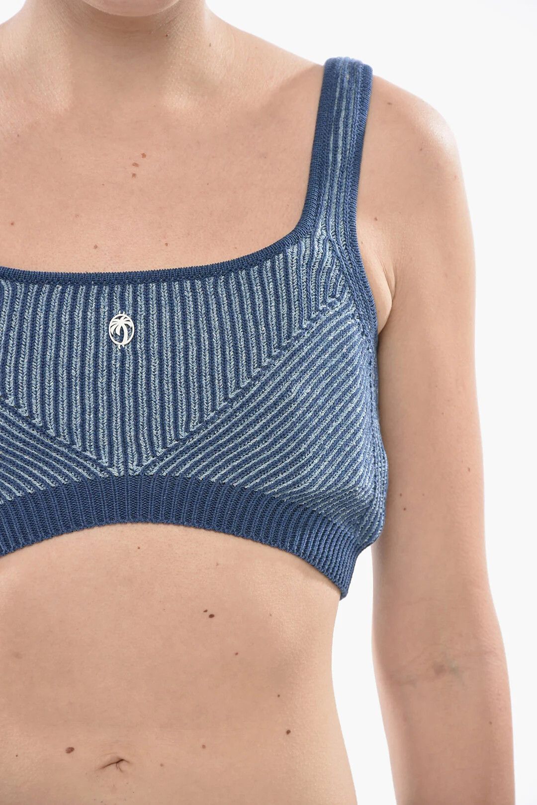 Palm Angels og1mm0326 Ribbed Knit Crop Top in Blue Size L / US 10 / IT 46 - 3 Thumbnail