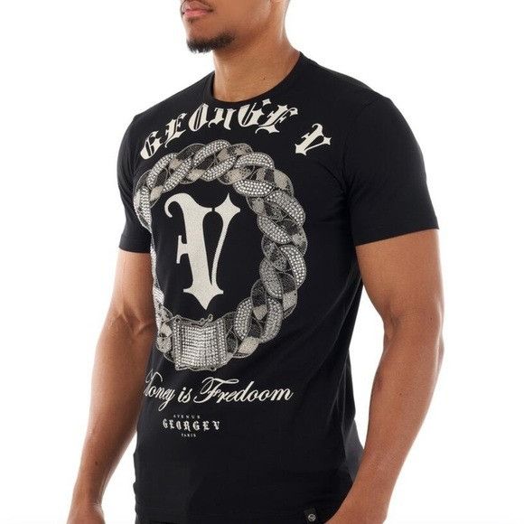Designer Silver Black Tee George V Designer Brand From Paris Rhinesto Size US L / EU 52-54 / 3 - 3 Thumbnail