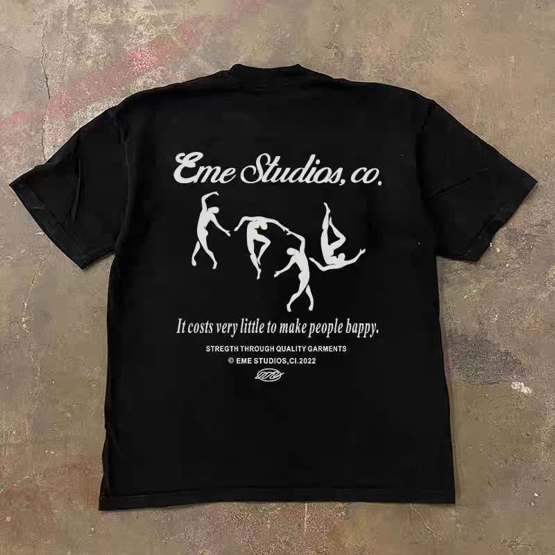 Designer × Vintage Creative Dance Print Loose Short Sleeve T-Shirt Black Size US M / EU 48-50 / 2 - 1 Thumbnail