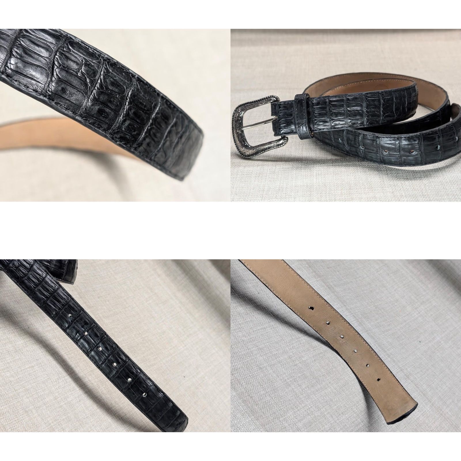 Vintage VINTAGE genuine CAIMAN handcrafted WESTERN belt 42 BLACK leather, crocodile alligator JRC belts Mens Western 42 Size 42 - 9 Thumbnail