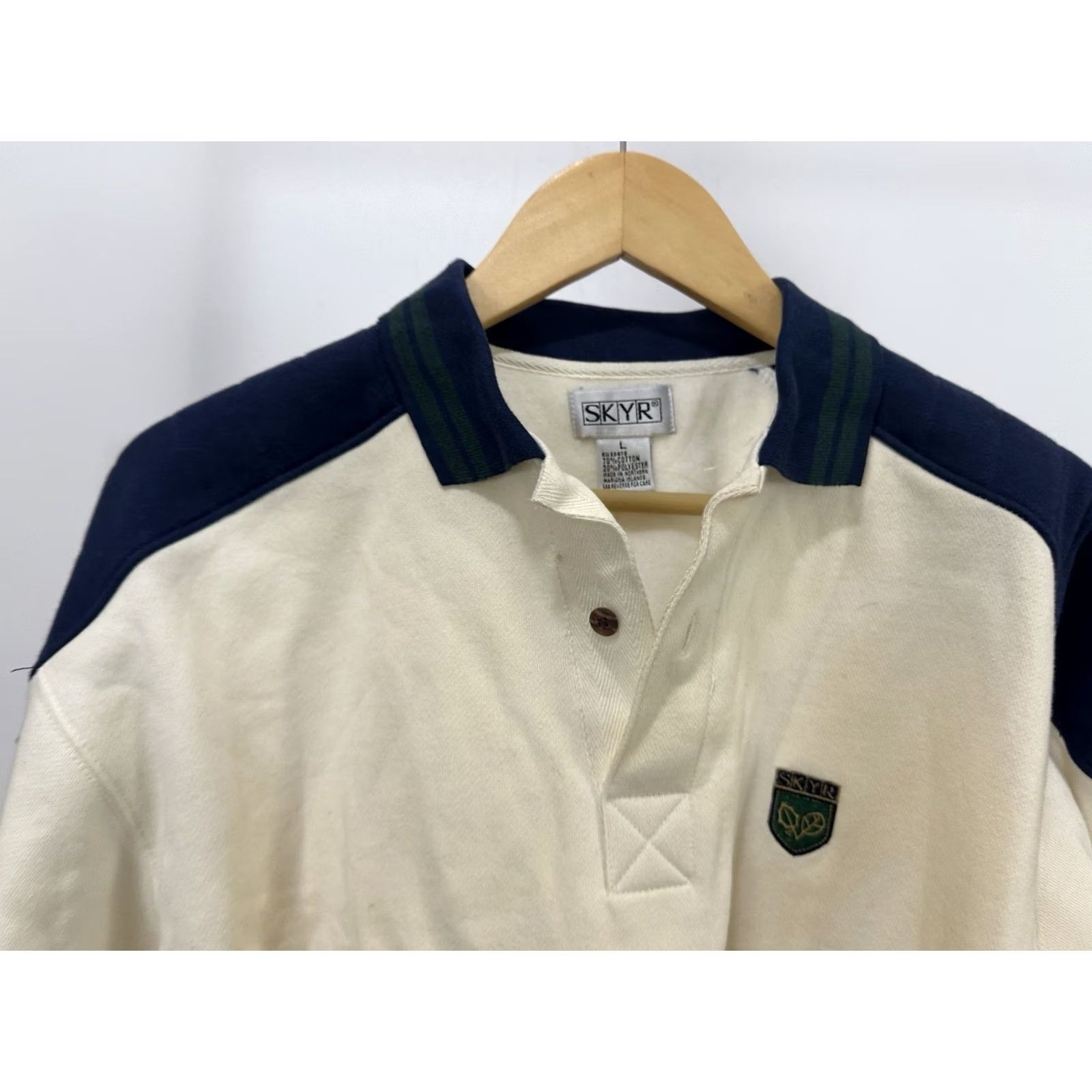 Vintage NWT Skyr Sweatshirt Ski Winter Mountain Snowboard Polo Rugby Men L Cream Tags Stain, Size L Size US L / EU 52-54 / 3 - 3 Thumbnail