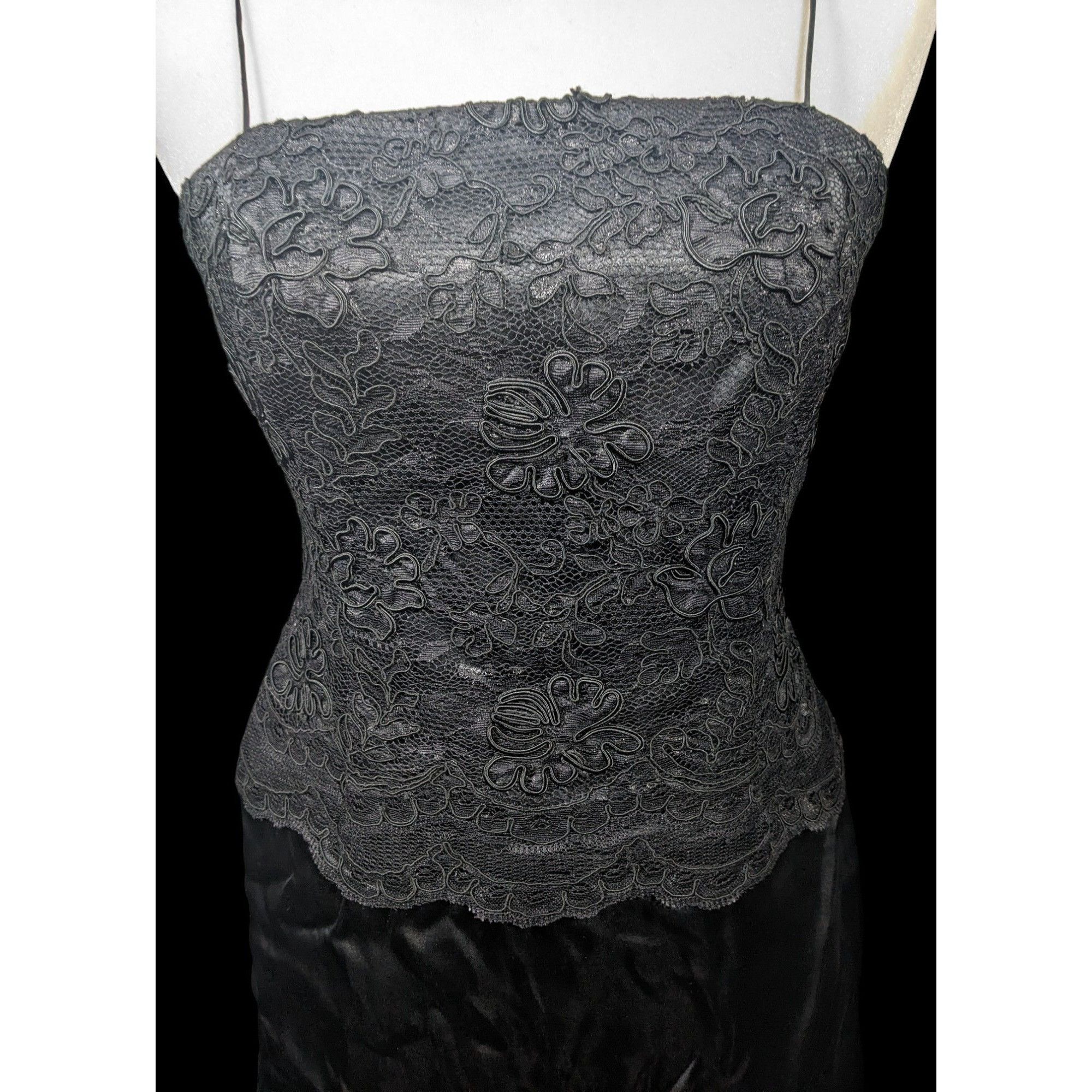 Other Linda Cunningham Black Silk Floral Lace Flounce Skirt Dress Size M / US 6-8 / IT 42-44 - 6 Thumbnail