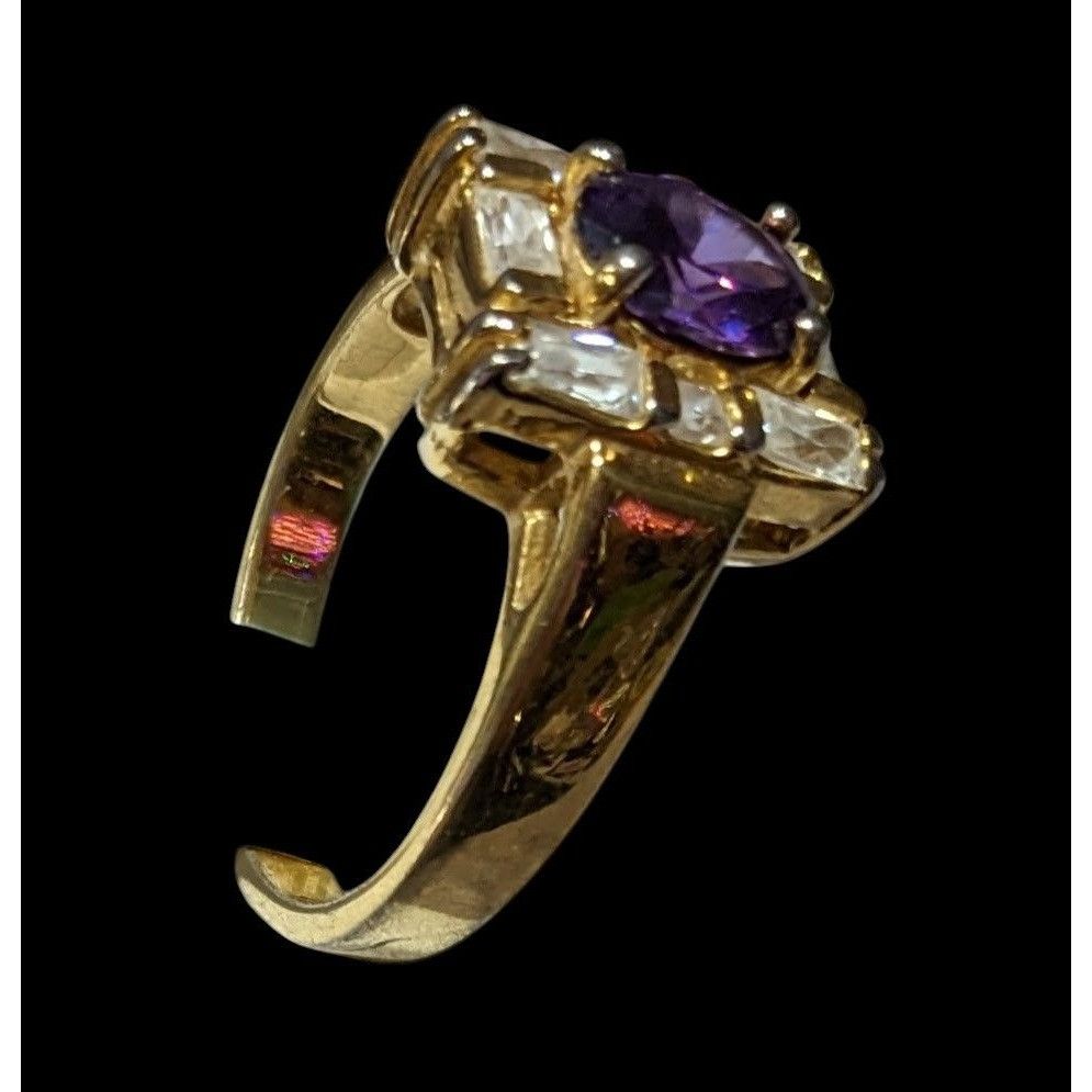 Other Vintage Glam Art Deco Style Gemmed Gold Plated Ring Size ONE SIZE - 2 Thumbnail