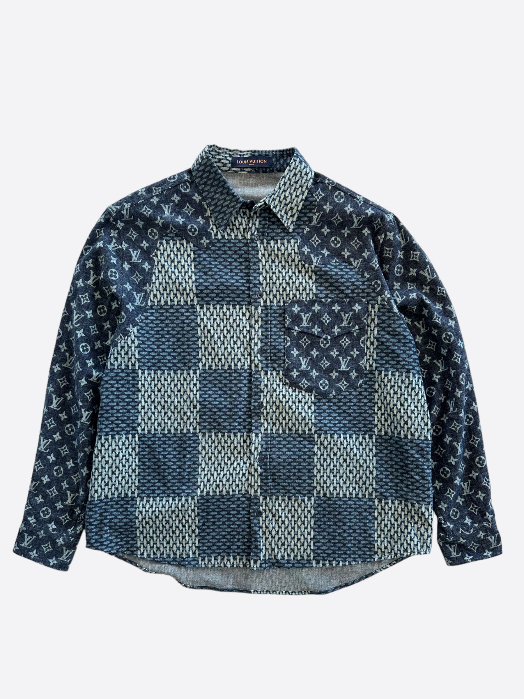 image of Louis Vuitton Nigo Giant Damier Monogram Button Up Shirt in Grey, Men's (Size 2XL)