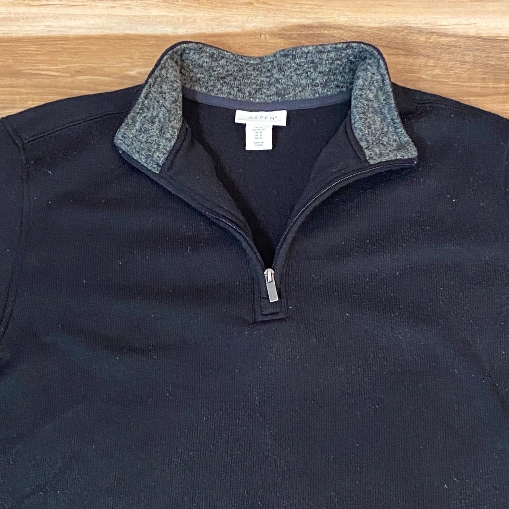 Vintage Aspen Mens XL Black 1/4 Zip Mock Neck Sweater Sweatshirt Performance Pullover Long Sleeve Casual Knit Sweater Size US XL / EU 56 / 4 - 2 Thumbnail