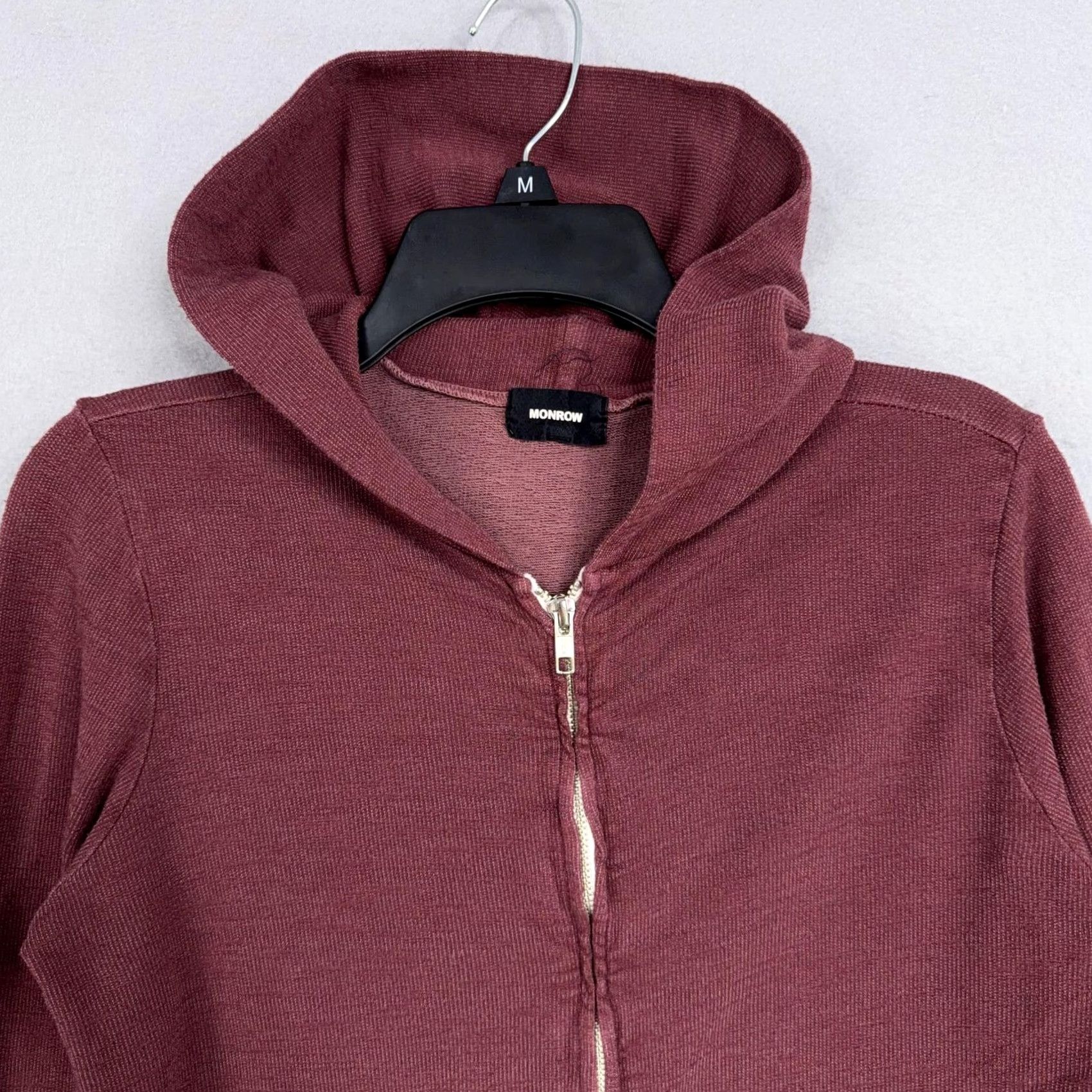 MONROW VINTAGE Monrow Hoodie Womens XS Red Waffle Knit Full Zip Pockets Top Size XS / US 0-2 / IT 36-38 - 2 Thumbnail