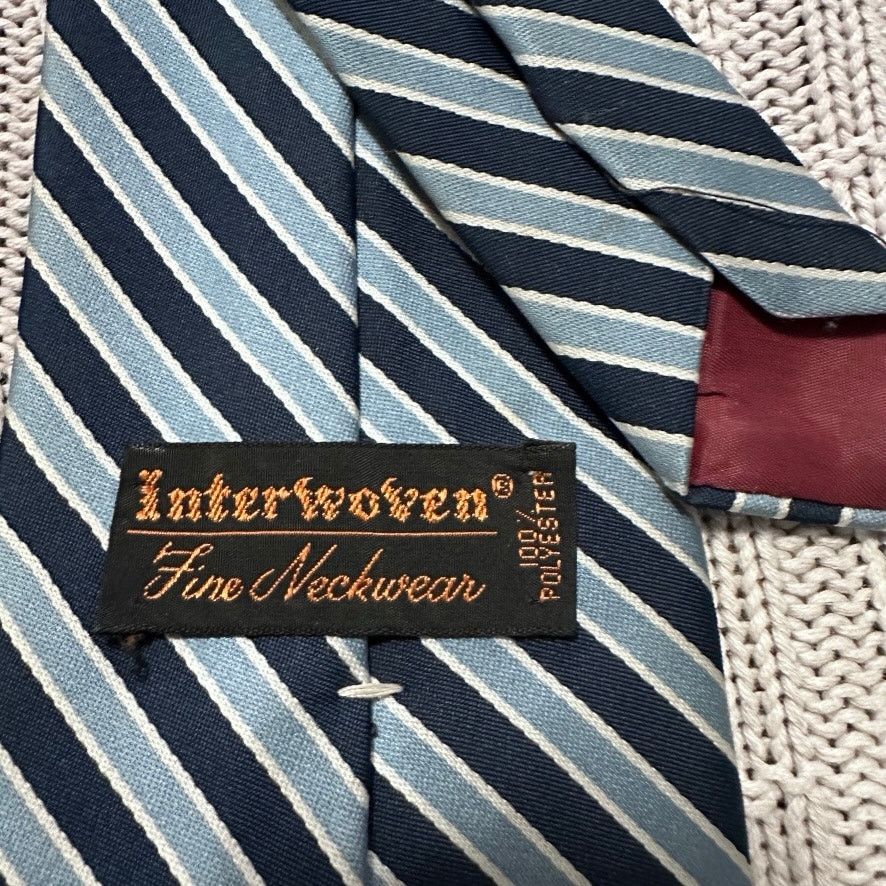 Vintage Vintage Interwoven navy and light blue striped men's tie Size ONE SIZE - 3 Thumbnail