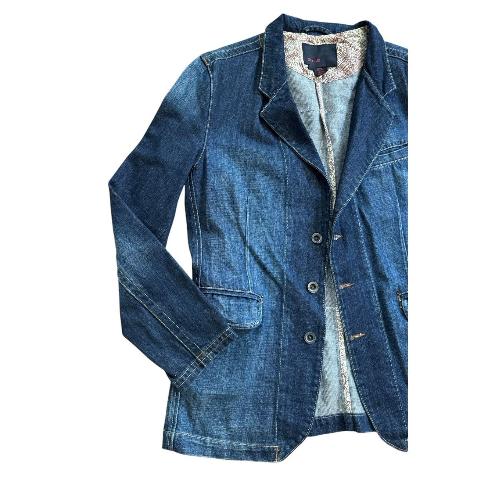 Zara RAMONES 70s 80s Retro Vintage Upcycled Denim Jacket Blazer Size US XL / EU 56 / 4 - 4 Thumbnail