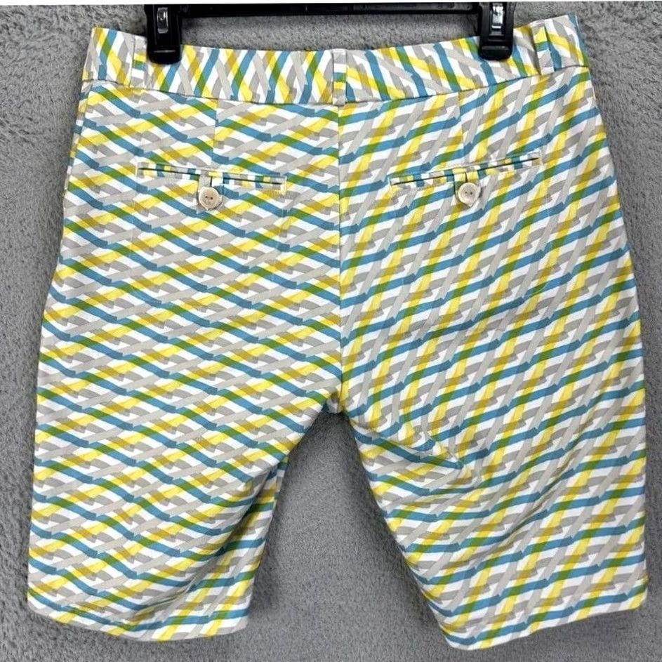 Peter Millar Peter Millar Shorts Womens 6 Yellow Blue Chino Flat Front Stretch Pull On EUC Size 24" / US 00 / IT 34 - 2 Thumbnail