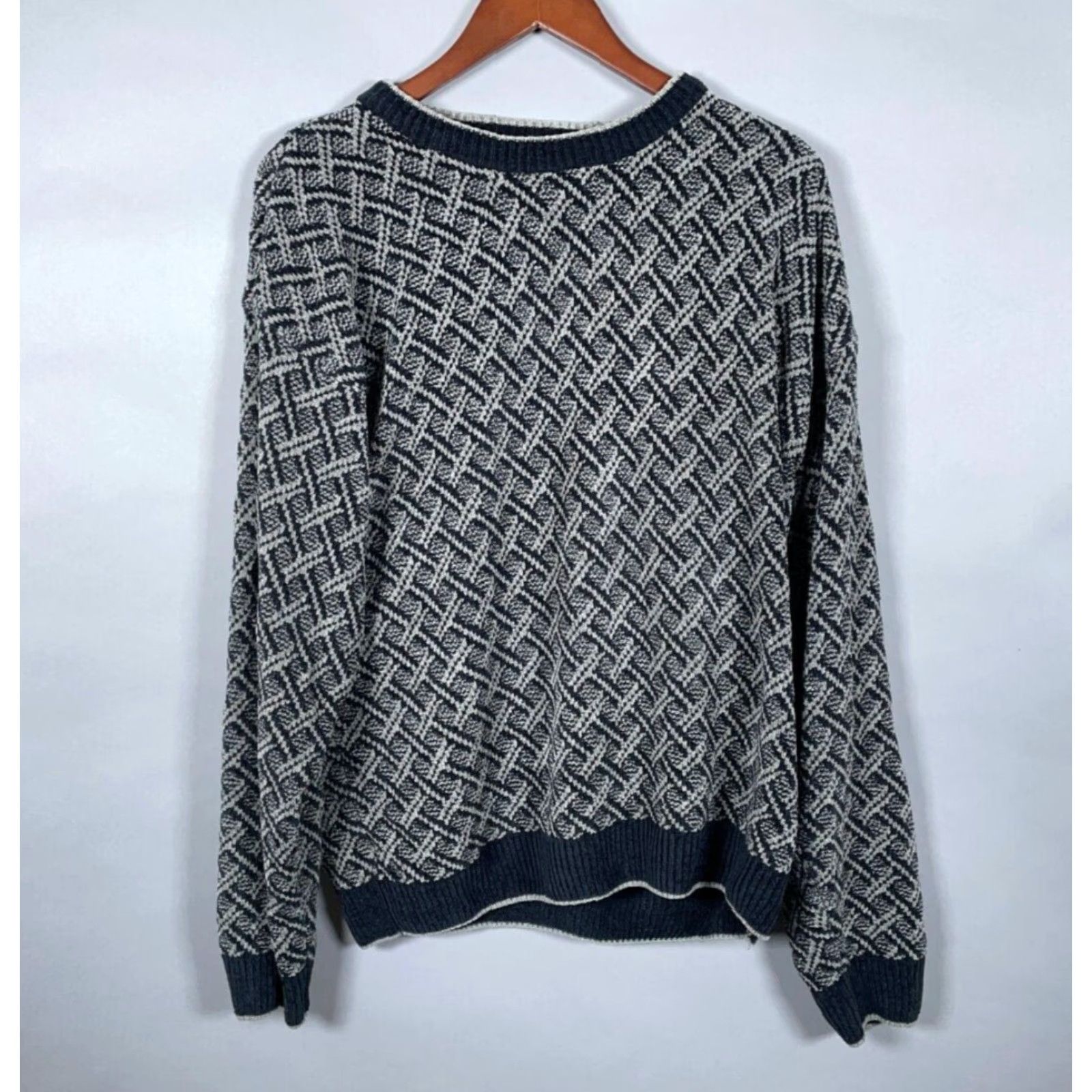 Vintage VTG Vintage Geometric 90s Dad Style Sweater Large L Gray Blue Knit Chunky-Knit Knit Acrylic Crew Neck Long Sleeve Pullover Casual Regular Men Size US L / EU 52-54 / 3 - 2 Thumbnail