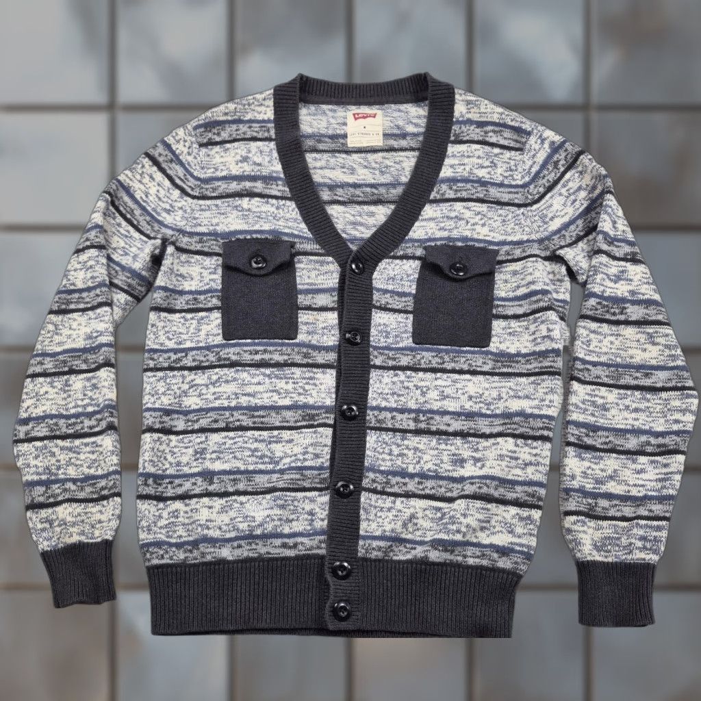 Levi's VINTAGE Levi's Cardigan Sweater Mens M Gray Striped Chest Pockets Button Up Knit 90s Casual Size US M / EU 48-50 / 2 - 1 Thumbnail