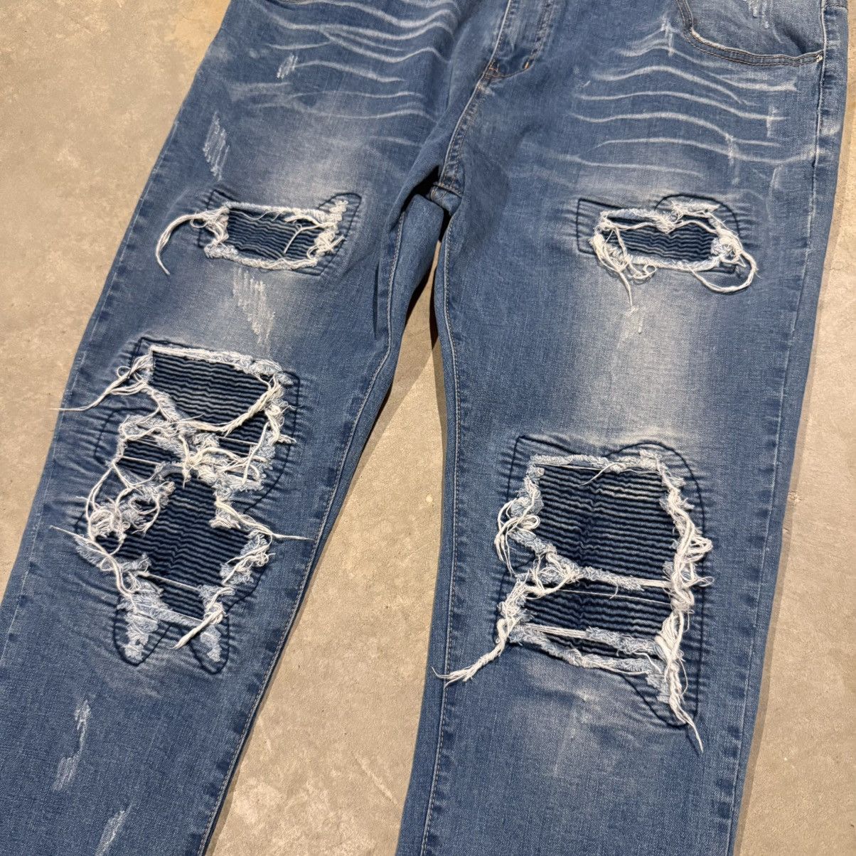 Amiri Amiri MX1 Thrasher Leather Biker Patch Faded Slim Jeans Size US 40 / EU 56 - 4 Thumbnail