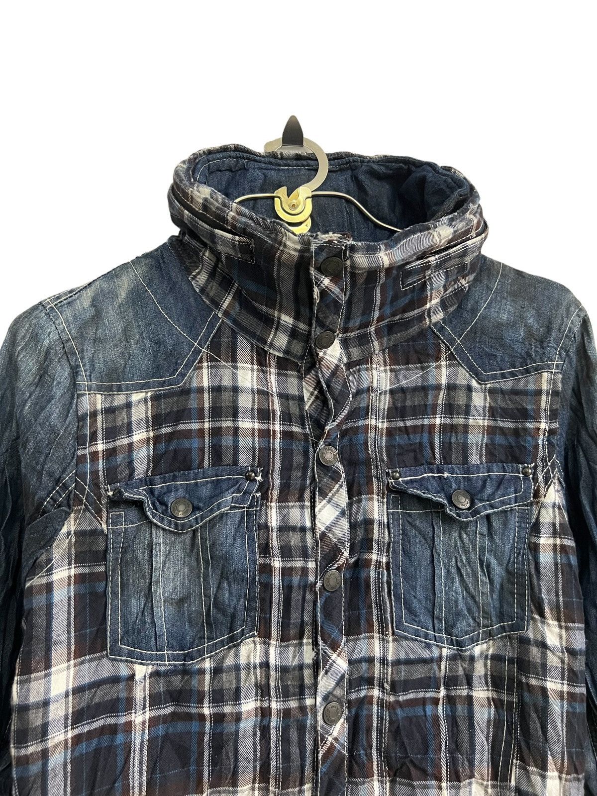 If Six Was Nine Y2K In The Attic Hybrid Denim Flannel Bono Hoodie Jacket Size US M / EU 48-50 / 2 - 6 Thumbnail