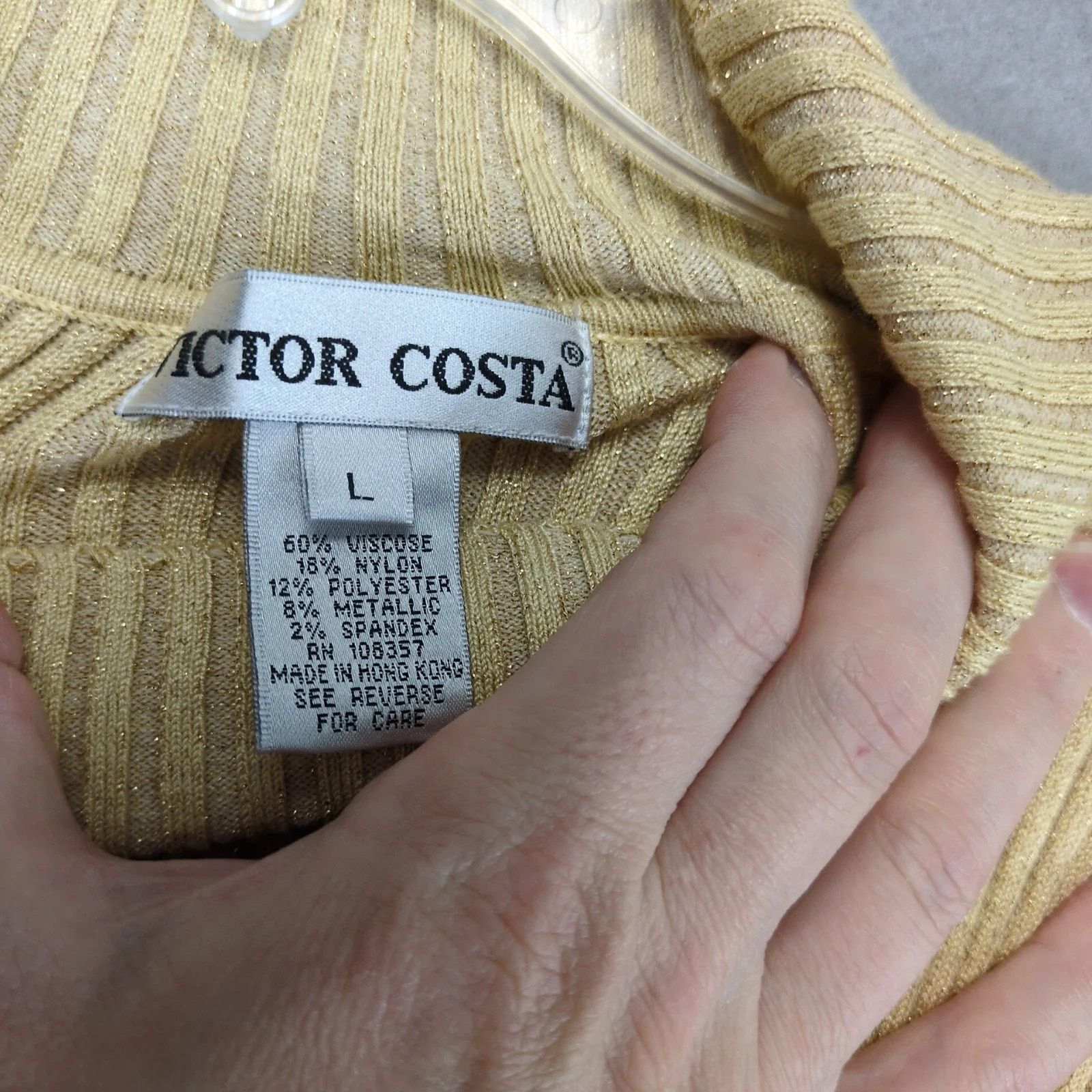Vintage Victor Costa Gold Metallic Ribbed Knit Top Women's L Mock Nk Size L / US 10 / IT 46 - 2 Thumbnail