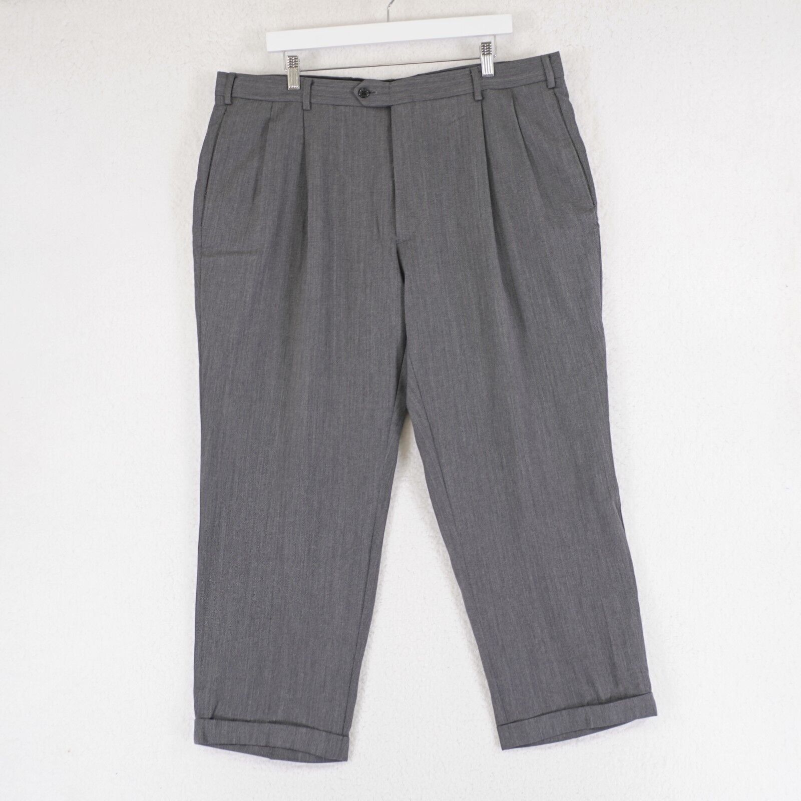 Jos. A. Bank Jos A Bank Wool Gray Herringbone Pleated Cuffed Mid Rise Dre Size 40S - 1 Thumbnail