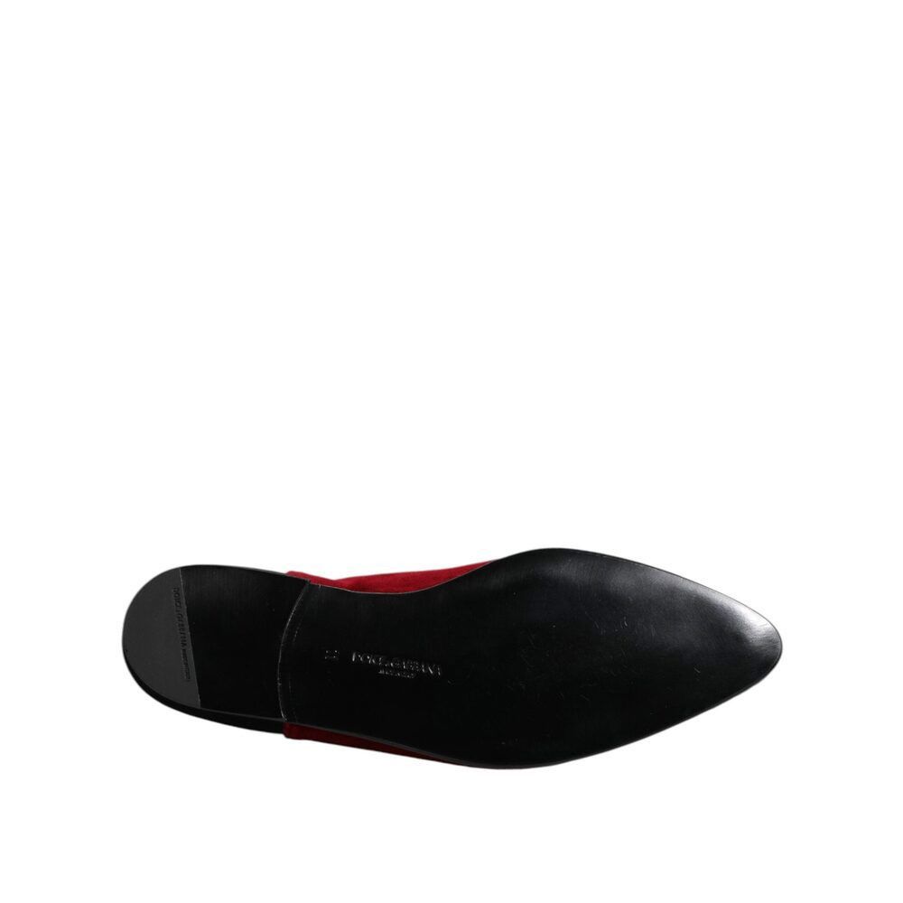 Dolce & Gabbana Dolce & Gabbana Black Red Velvet Embellished Slip On Shoes Size US 12 / EU 45 - 8 Thumbnail