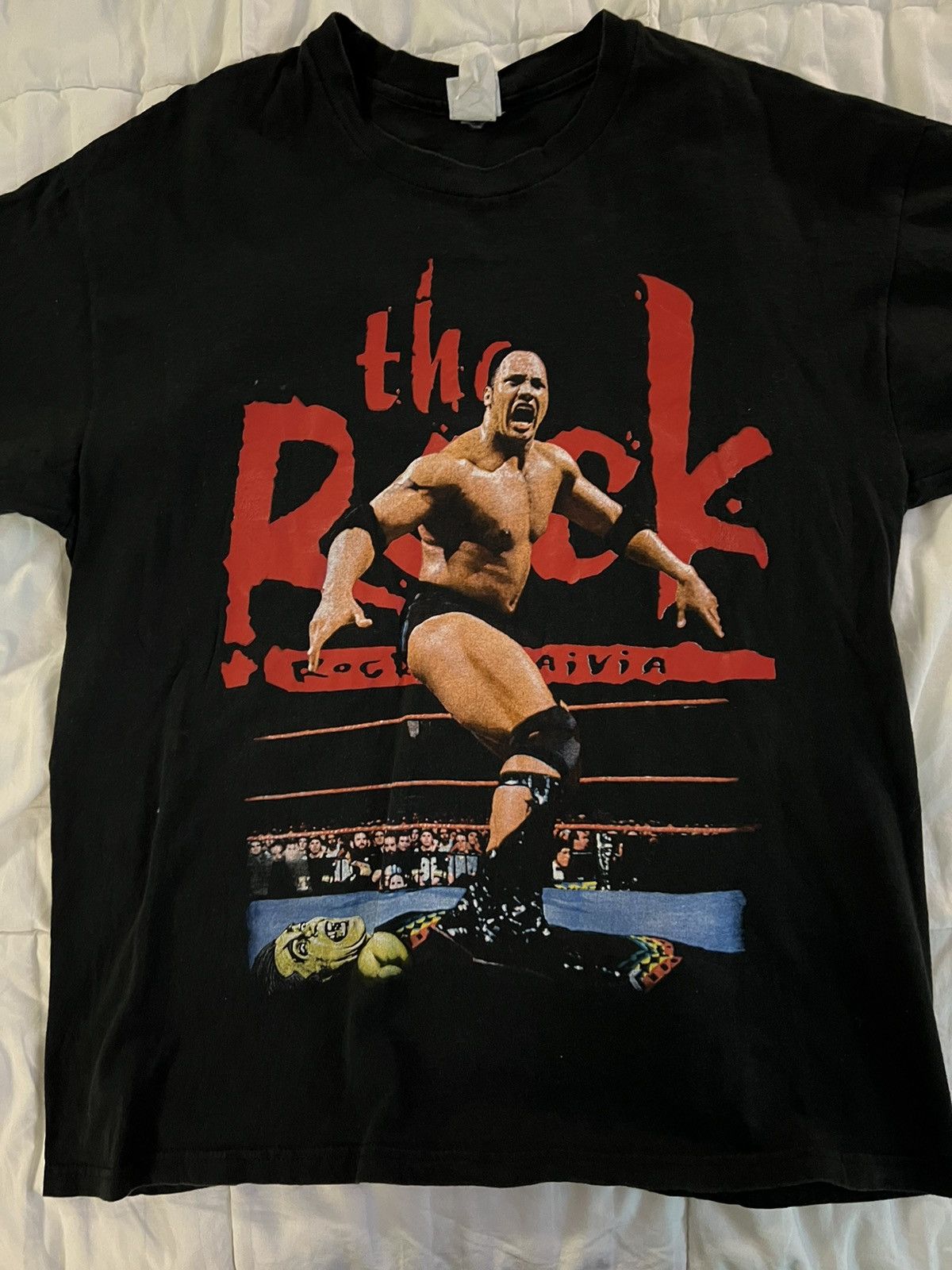 T-shirt Vintage WWF 2002 The Rock - Noir, Taille XL - Excellent état, RARE !