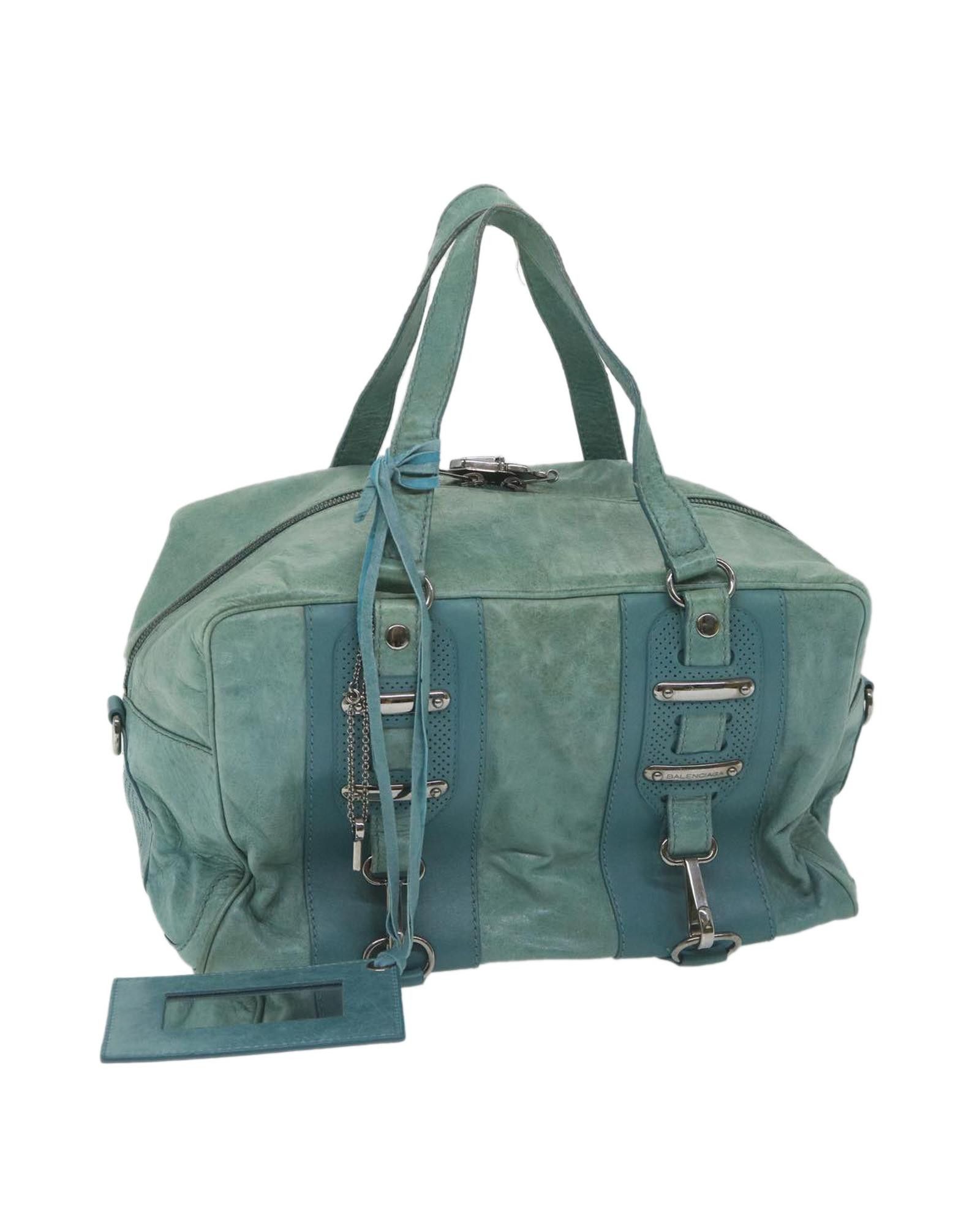 image of Balenciaga Light Blue Leather Boston Bag in Turquoise, Women's