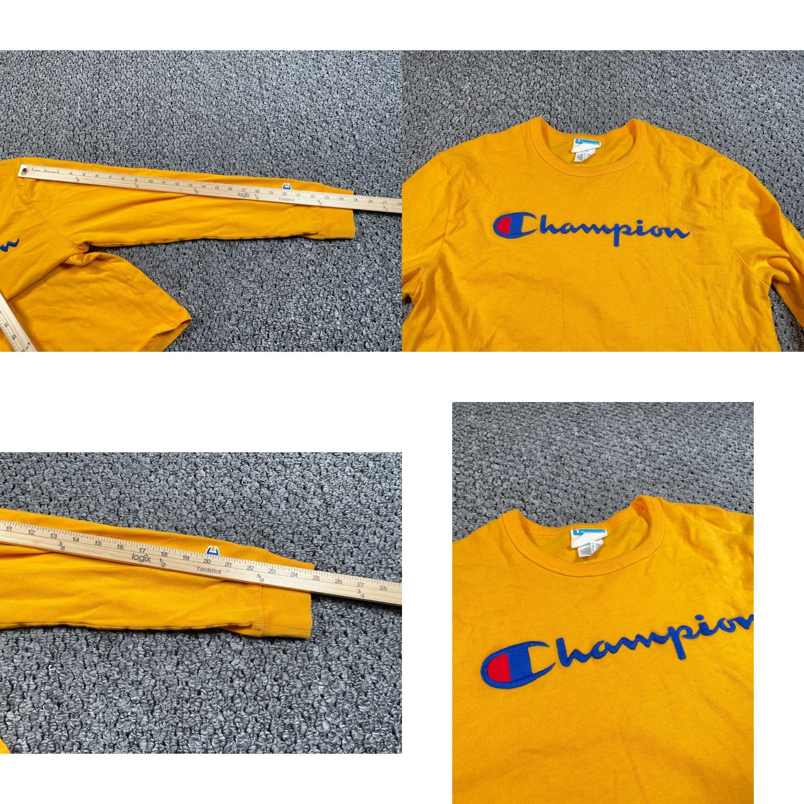 Champion Champion T-Shirt Long Sleeve Embroidered Script Adult Medium Gold Yellow Logo Size US M / EU 48-50 / 2 - 8 Thumbnail