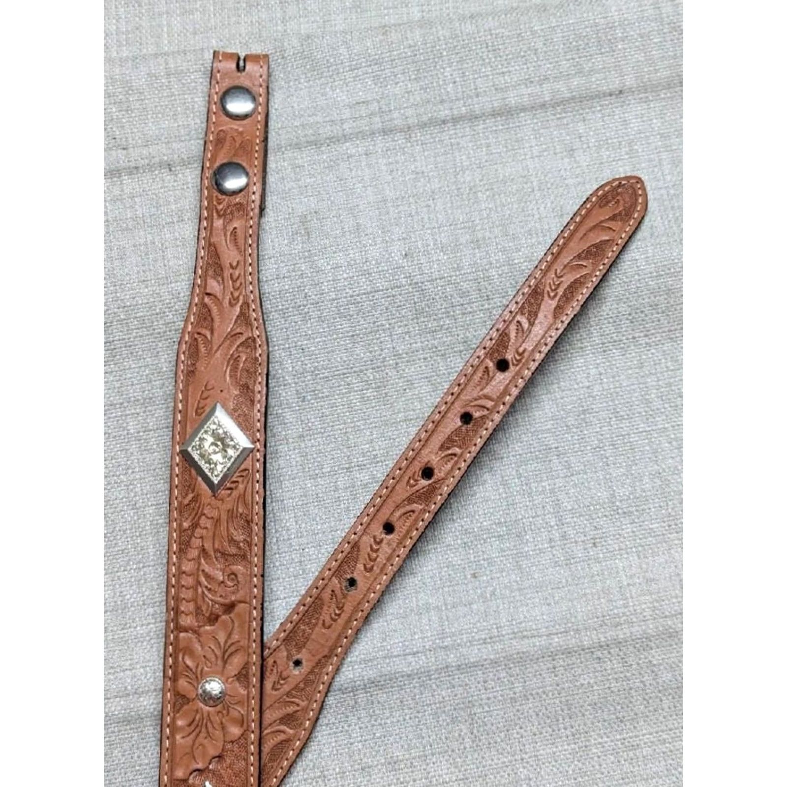 Vintage VINTAGE Montana Silversmiths belt Concho Leather Western Belt Men 34 Brown Floral Rodeo Size 34 - 3 Thumbnail