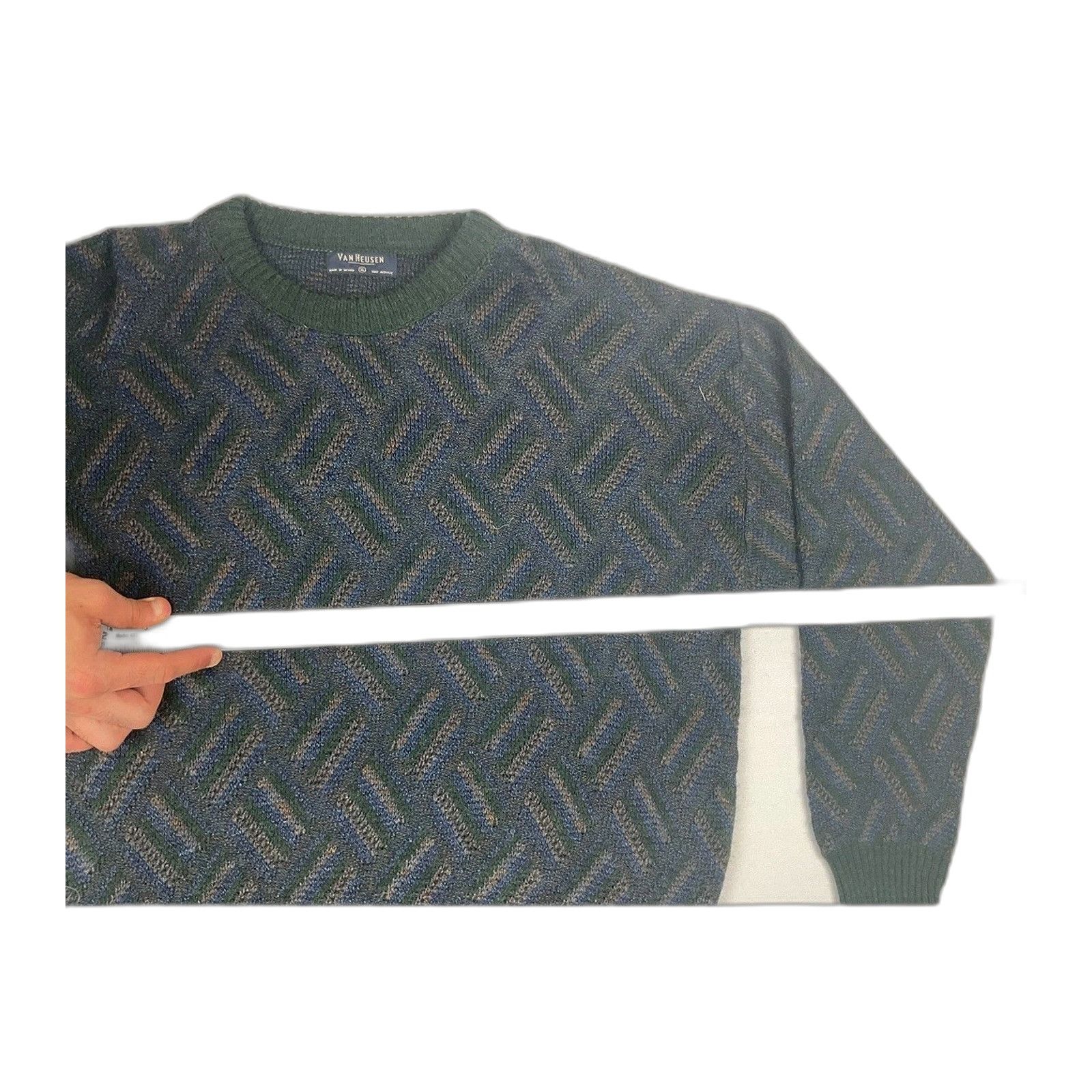 Van Heusen Van Heusen Mens Textured Knit Sweater Crewneck Blue Green Ac Size US XL / EU 56 / 4 - 3 Thumbnail