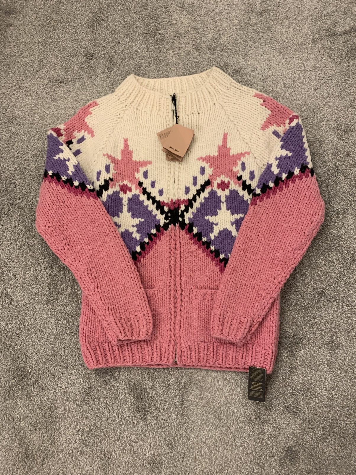 Miu Miu Miu Miu Shetland “Petalo” Heavy Knit Zip Cardigan –(UK 6–8) Size S / US 4 / IT 40 - 1 Thumbnail