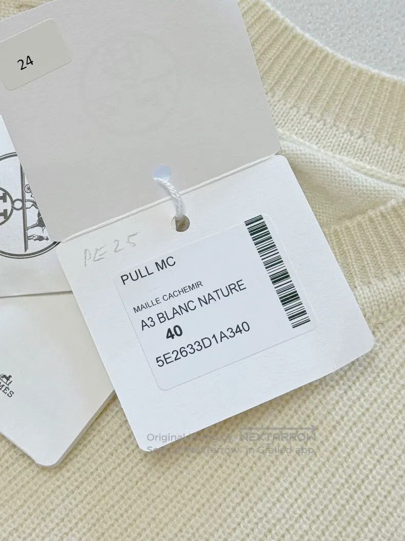 Hermes Hermes Ivory Short Sleeve Knit, 100% Cashmere Size S / US 4 / IT 40 - 6 Thumbnail