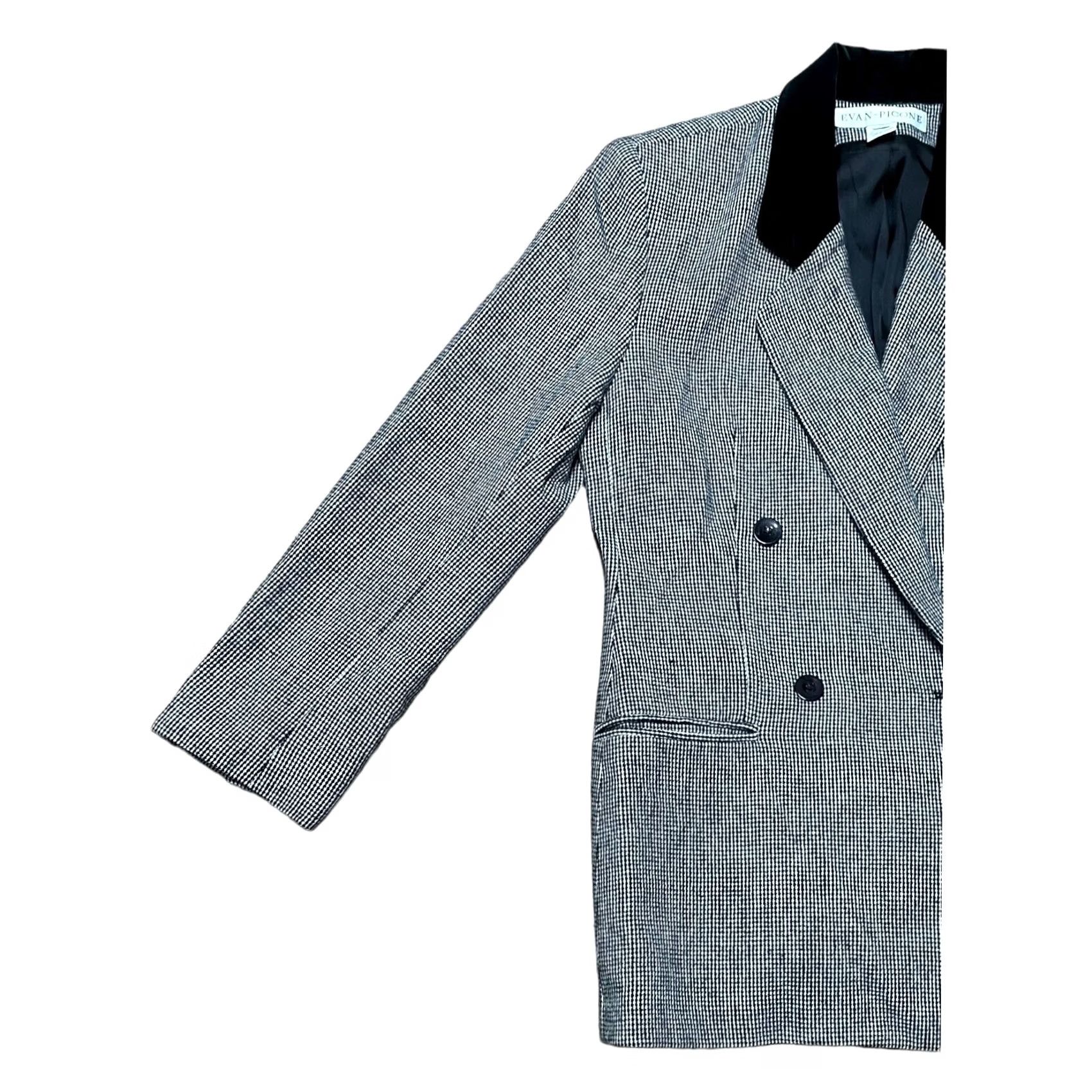 Evan Picone VINTAGE Evan-Picone Blazer Plaid Wool Blend Notch Lapel 2-Button Mid-Length Single-Breasted Black White Sz 6 Women’s USA Size M / US 6-8 / IT 42-44 - 3 Thumbnail