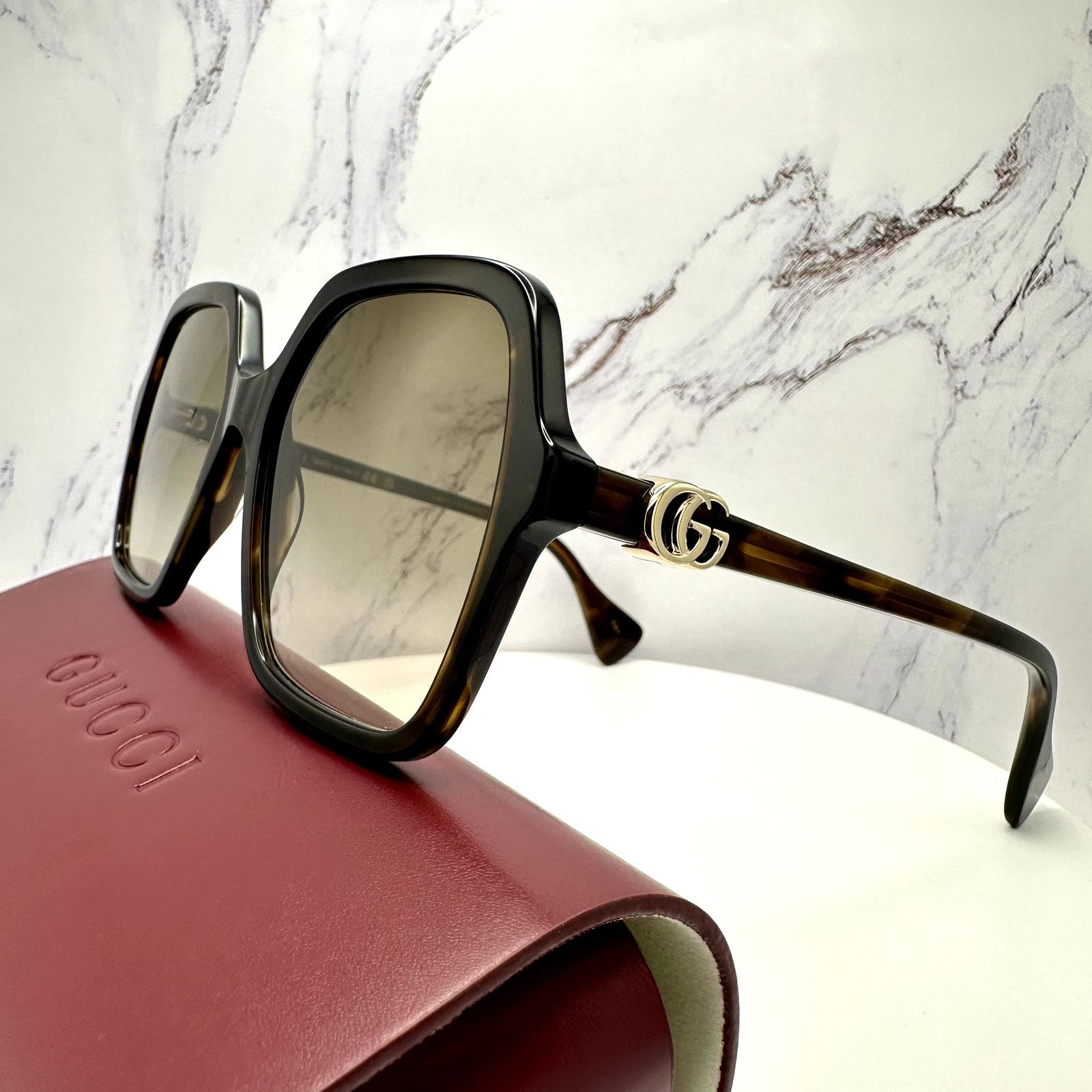 Gucci New GUCCI Sunglasses Brown Square Gold Metal GG Logo Size ONE SIZE - 5 Thumbnail