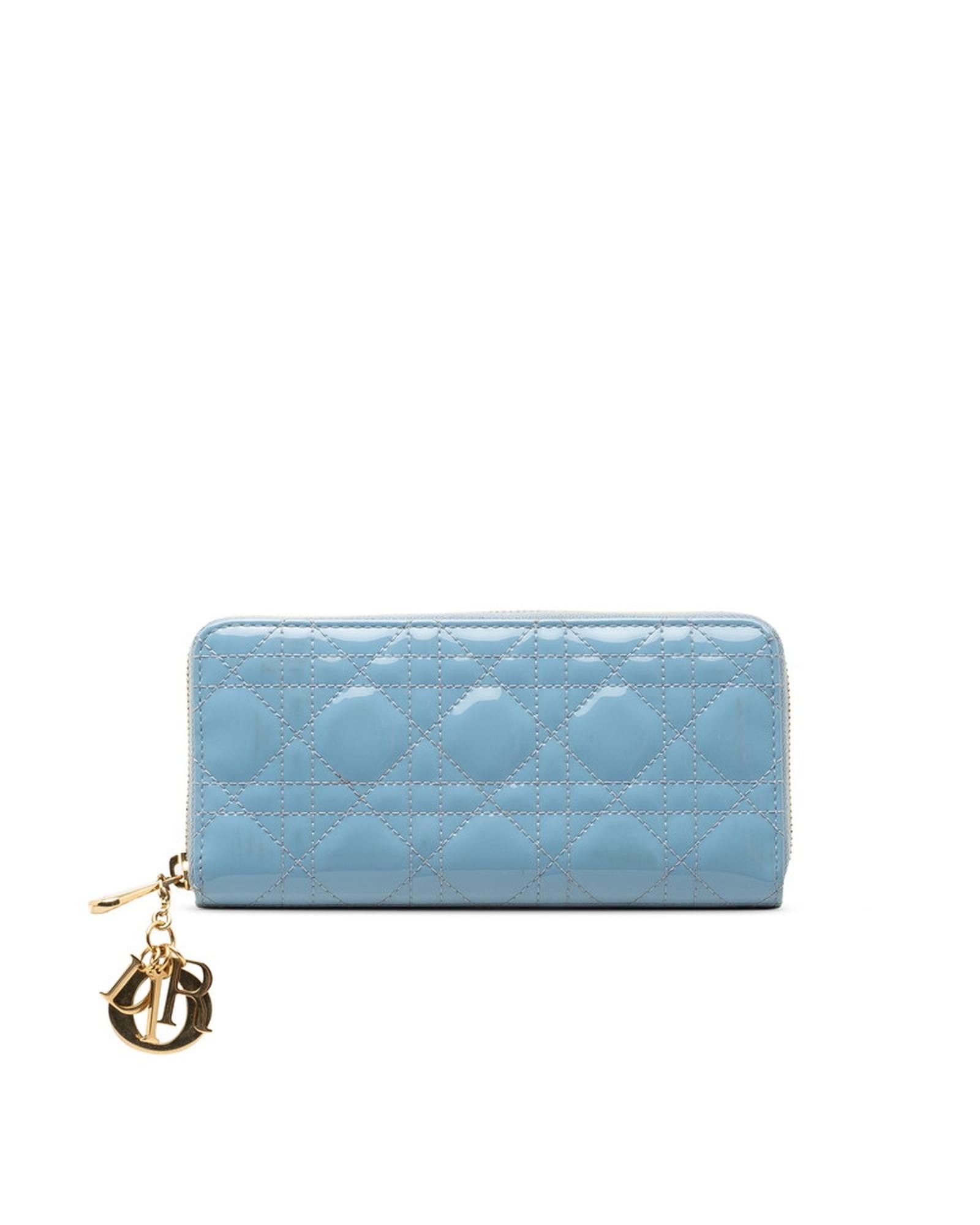 image of Blue Lady Dior Voyageur Wallet In Excellent Condition, Women's