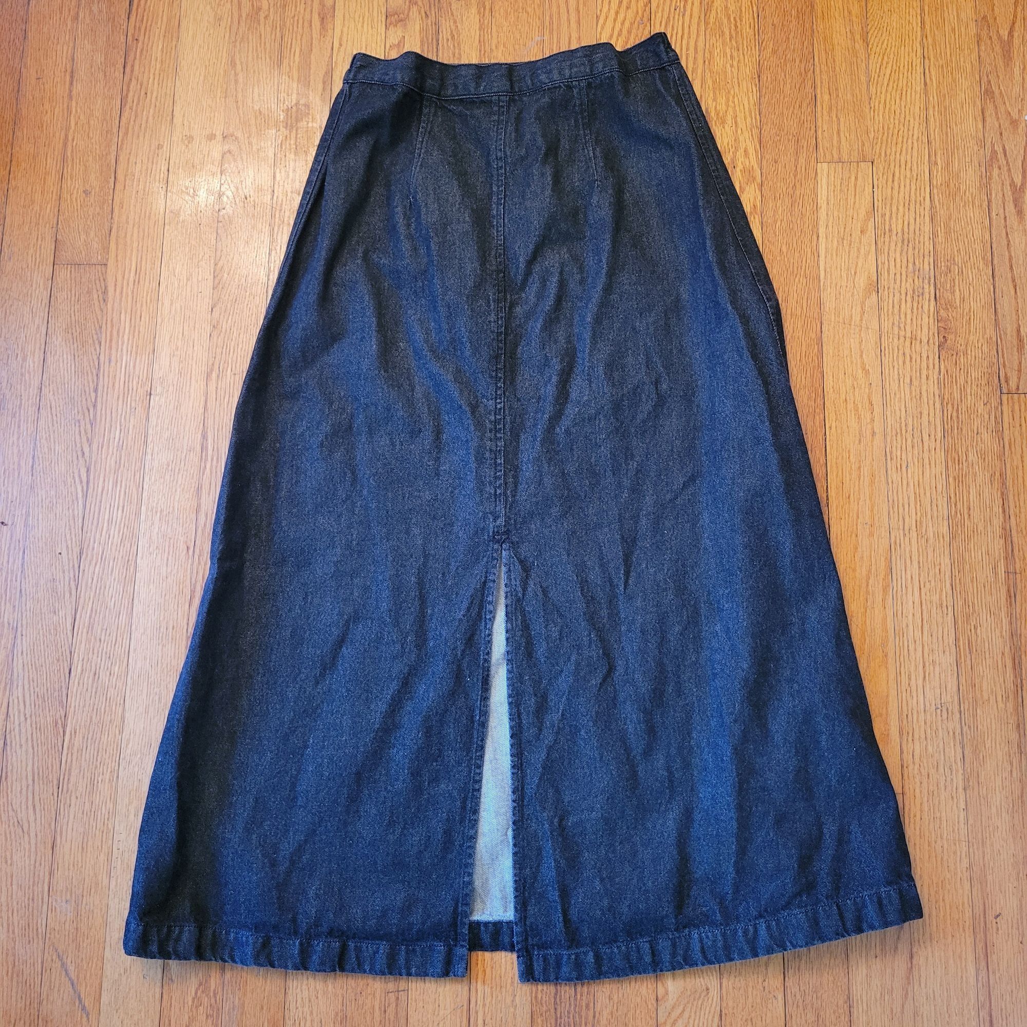 Vintage Roamans 8 Black Denim Long A Line Skirt Cotton Maxi Modest F Size 30" / US 8 / IT 44 - 1 Thumbnail