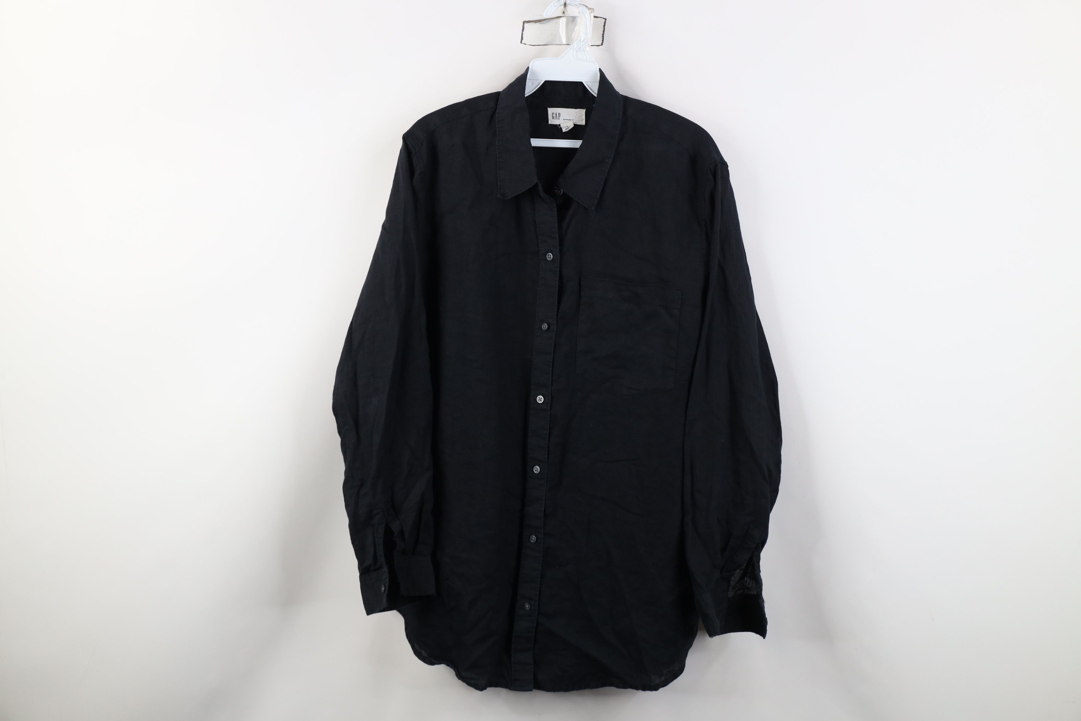 Gap Vintage Y2K Gap Linen Baggy Boyfriend Fit Button Shirt Black Size L / US 10 / IT 46 - 1 Thumbnail